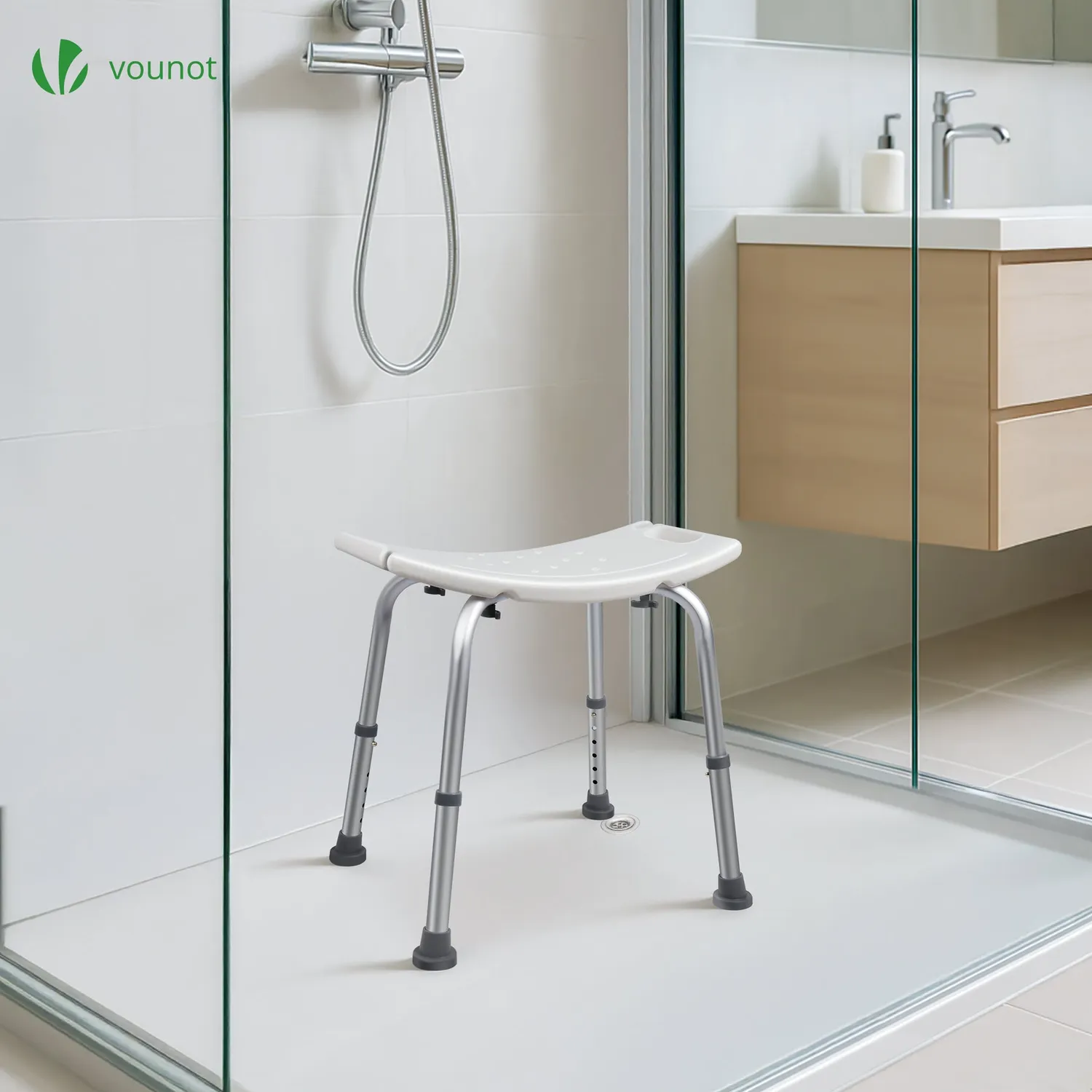 Vounot Sgabello Doccia Regolabile Bianco Alluminio 136kg