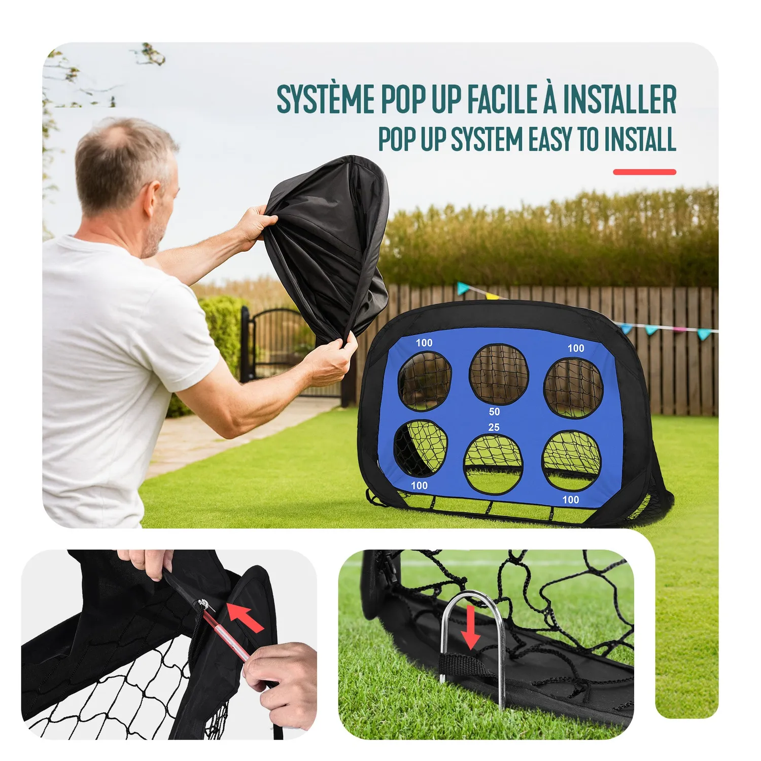 VOUNOT Porte Calcio Pop Up 120x80 cm Nero Set 2 Pezzi