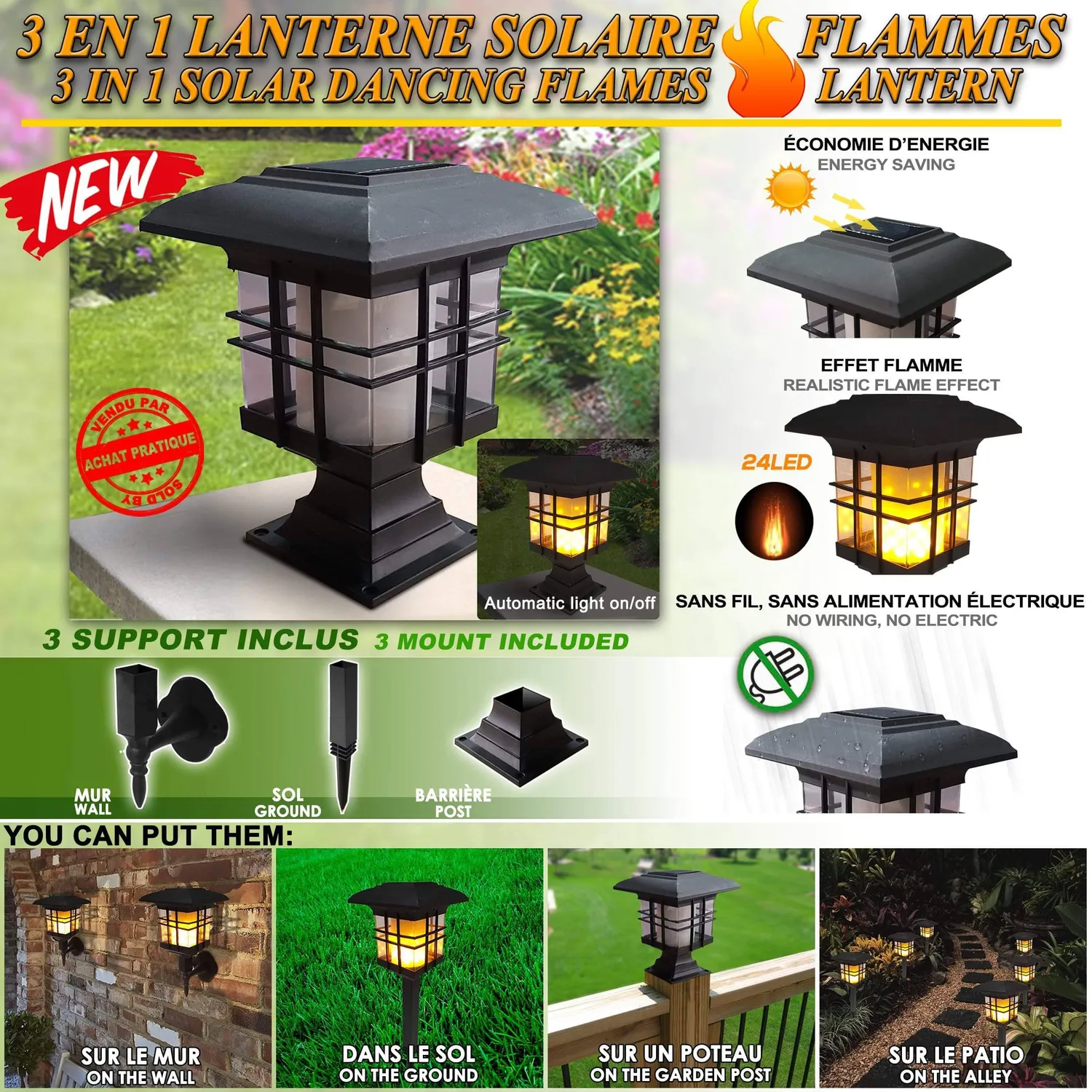 Vounot Lanterna Solare Effetto Fiamma IP65 con Picchetto