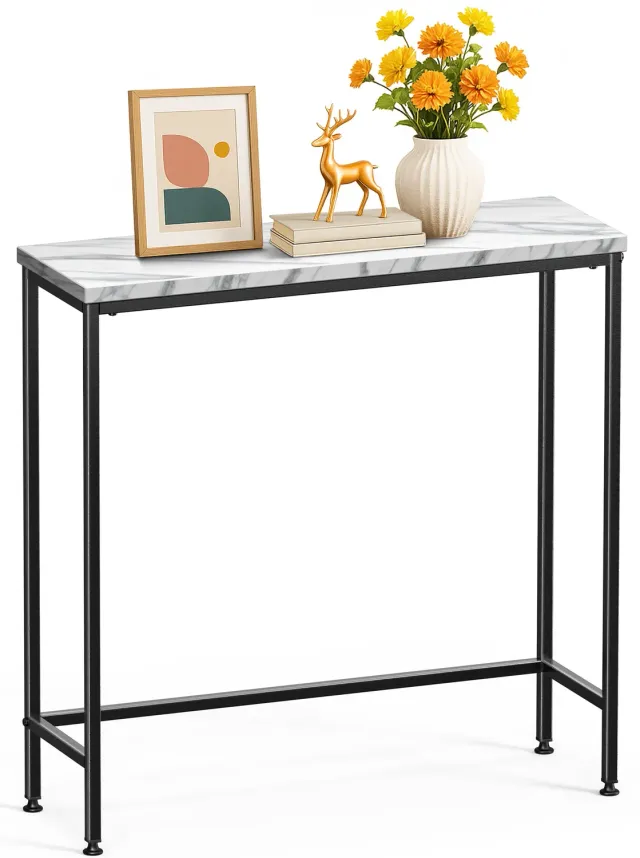 VOUNOT Consolle ingresso industriale 75x24 cm bianca metallo MDF