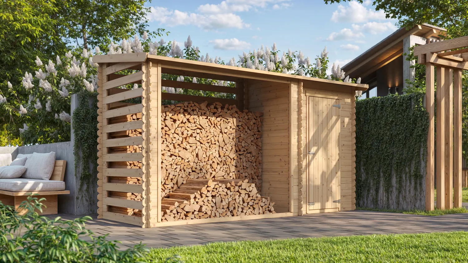 Timbela M205 Tettoia Legna 344x130 cm Tetto Bituminoso