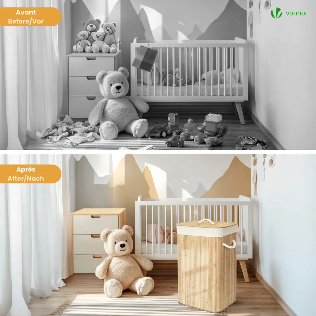 VOUNOT Cesto Biancheria Bambù 72L con Coperchio