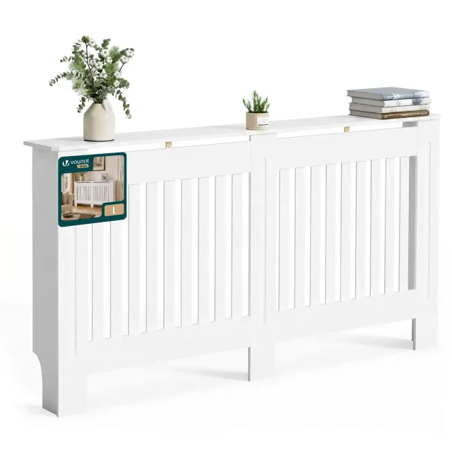 Vounot copritermosifone 152x19x82 bianco MDF a lamelle