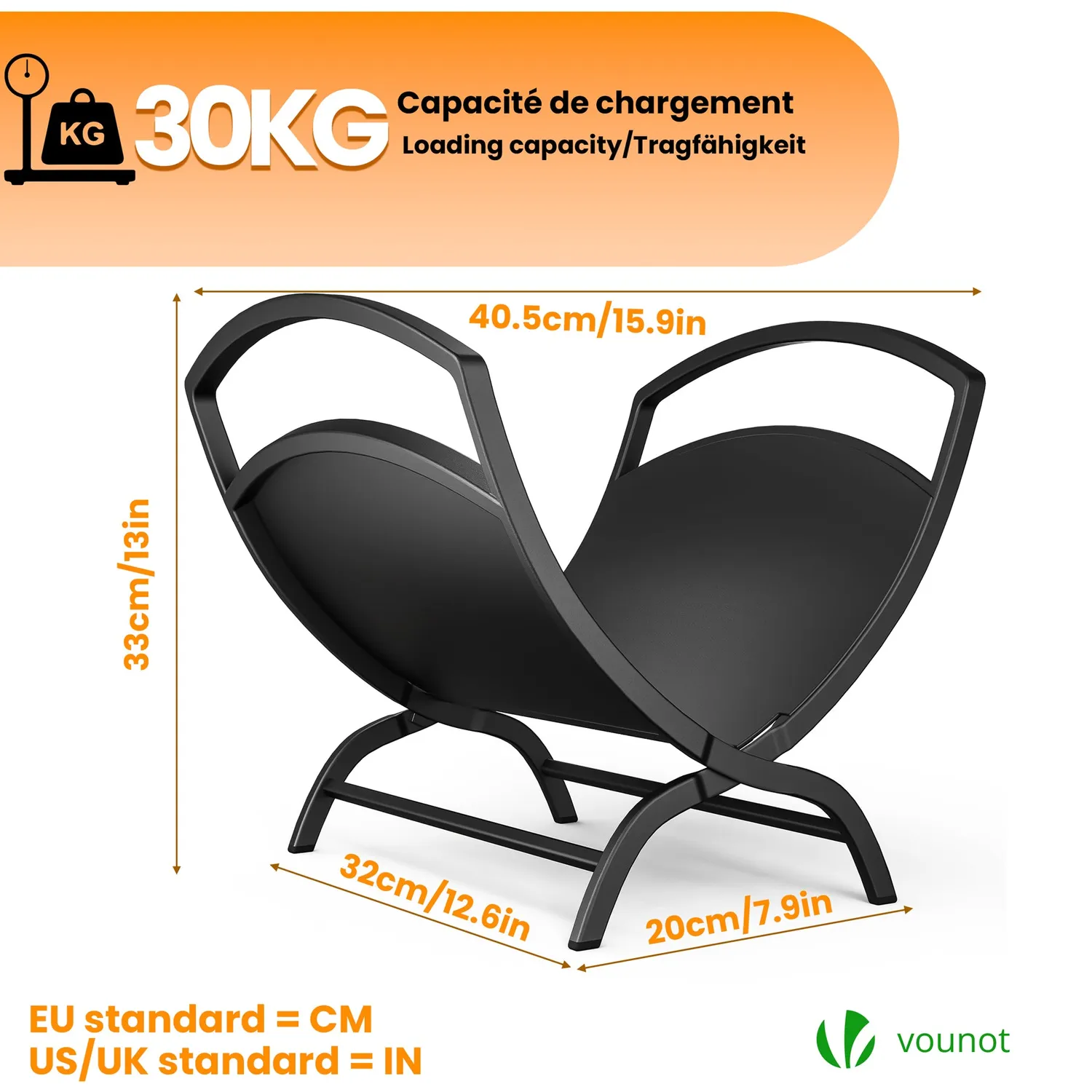 VOUNOT Portalegna Metallo Nero 40,5x32x33 cm 30 kg