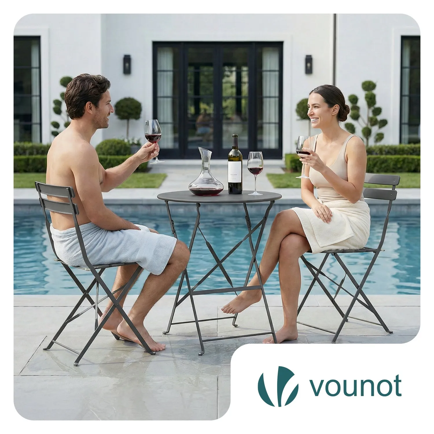 VOUNOT Set Bistrot Metallo Tavolo+2 Sedie Grigio Pieghevole