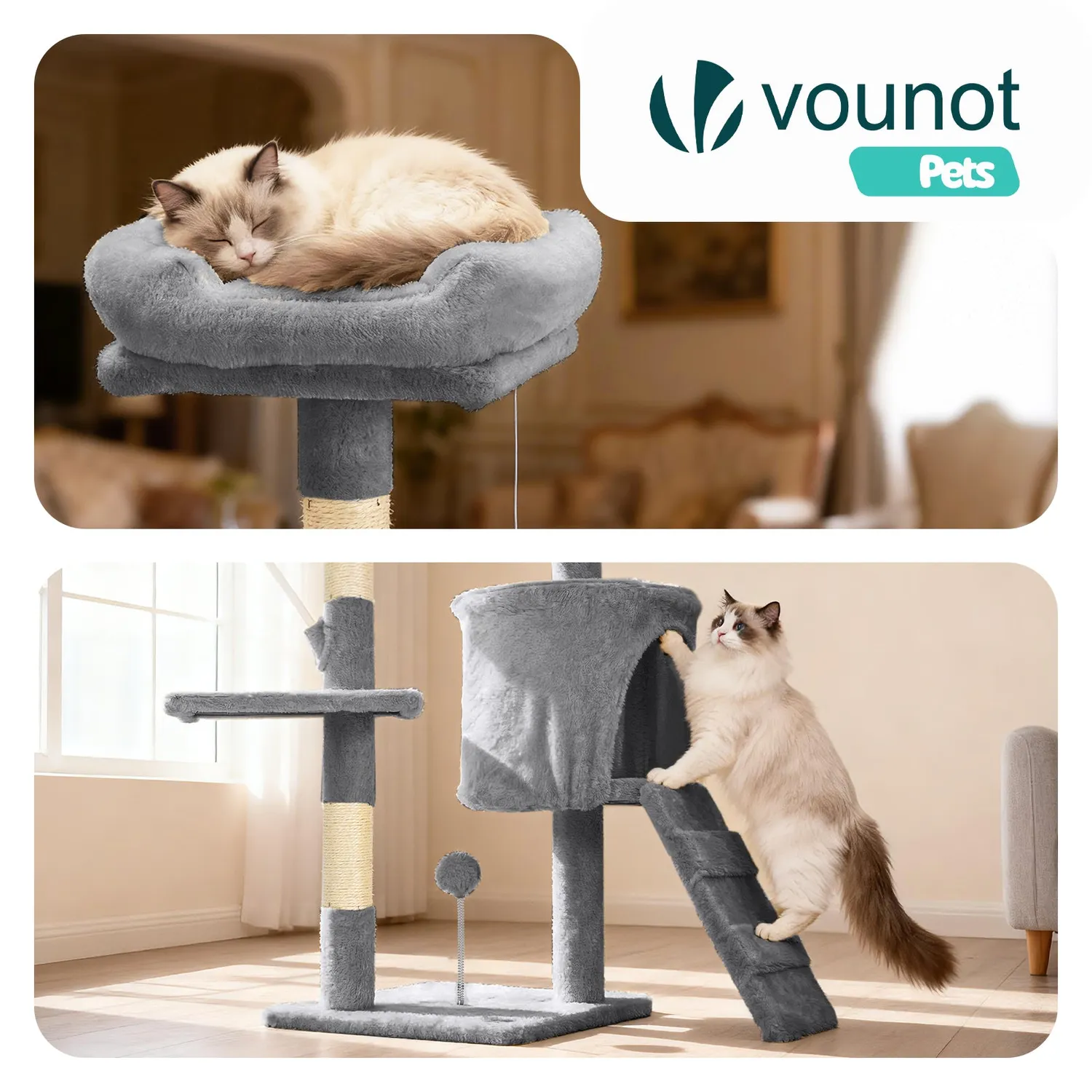 Vounot albero tiragraffi gatto 112 cm grigio 6 livelli