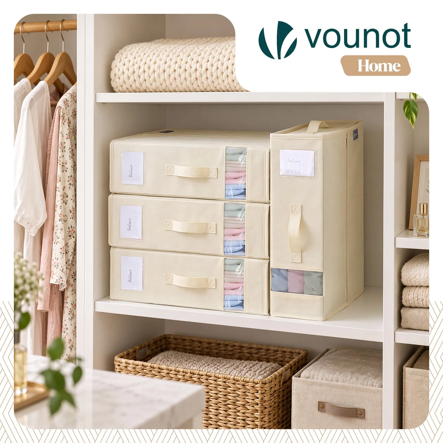 VOUNOT Scatole Lenzuola Pieghevoli Beige 6 Pezzi