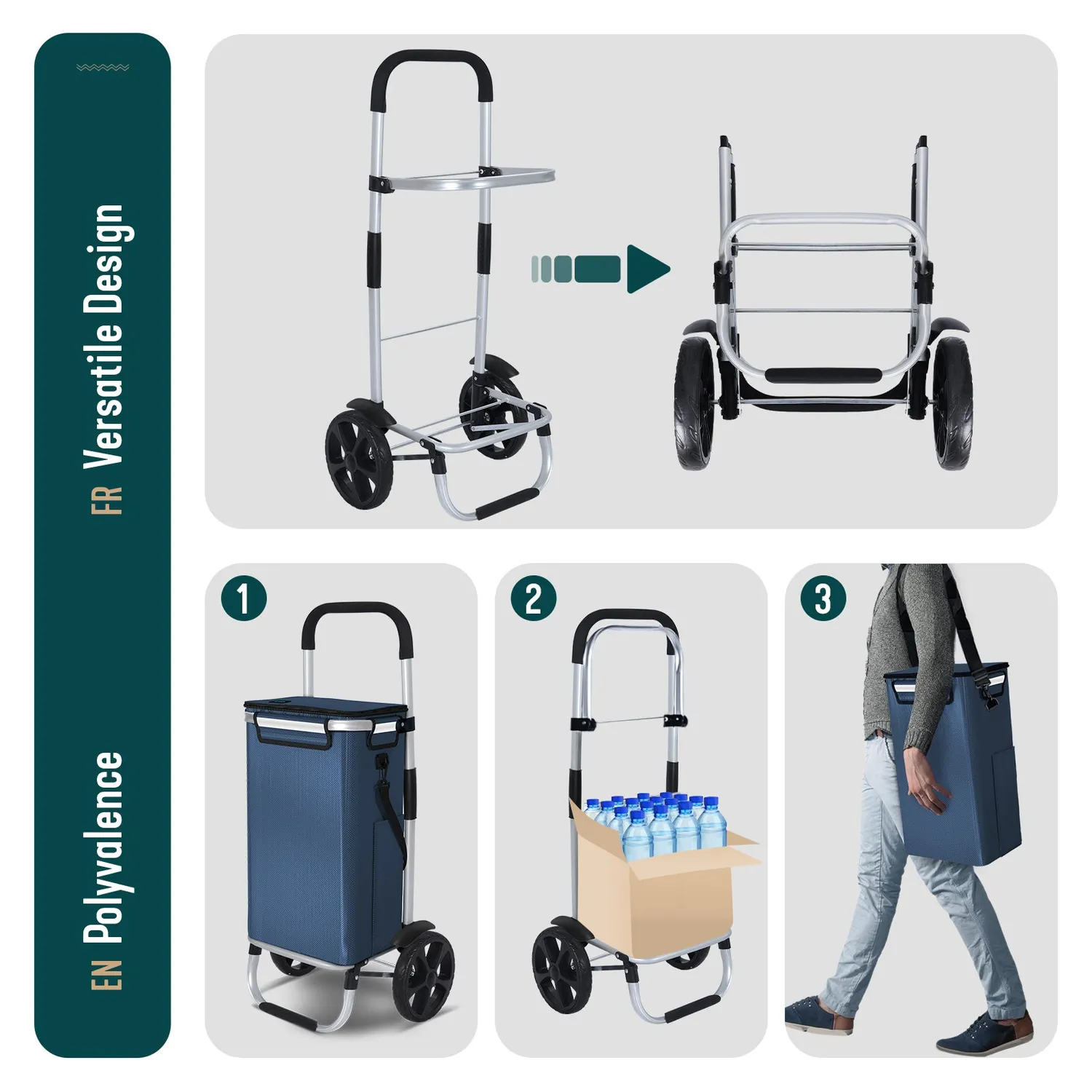 Vounot Carrello Spesa Pieghevole 58L Blu Alluminio 40 kg