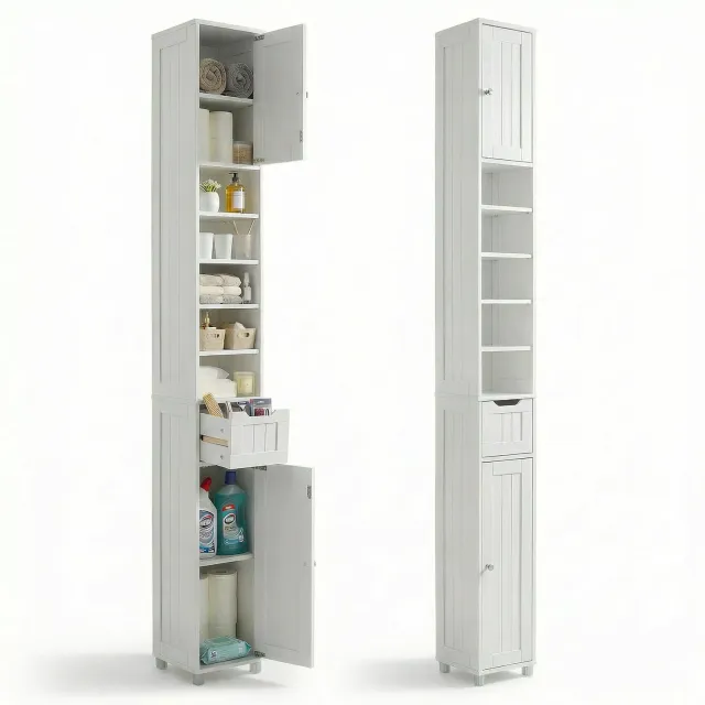 Vounot colonna bagno bianca 20x20x180cm MDF 5 ripiani