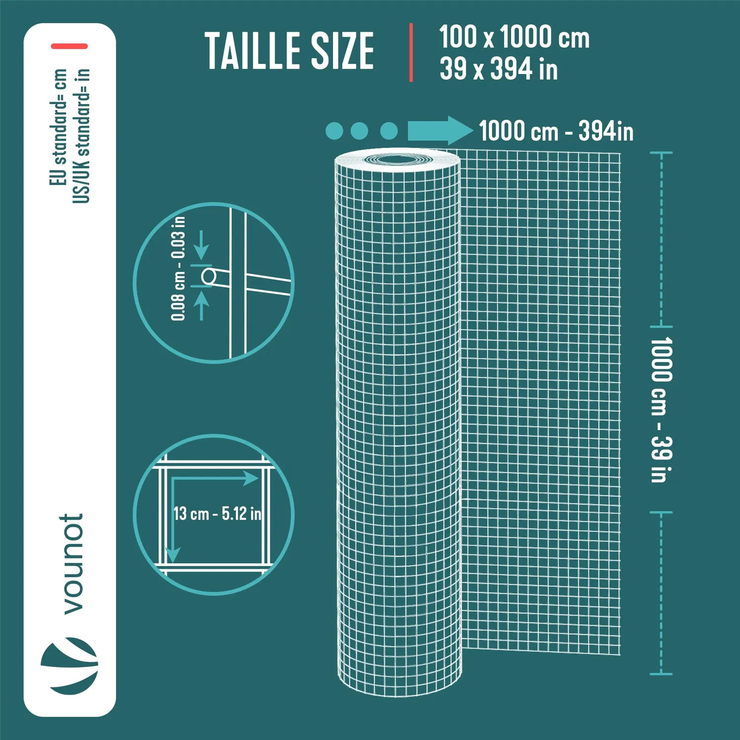 VOUNOT Rete Elettrosaldata PVC Verde 1x10 m Maglia 13 mm