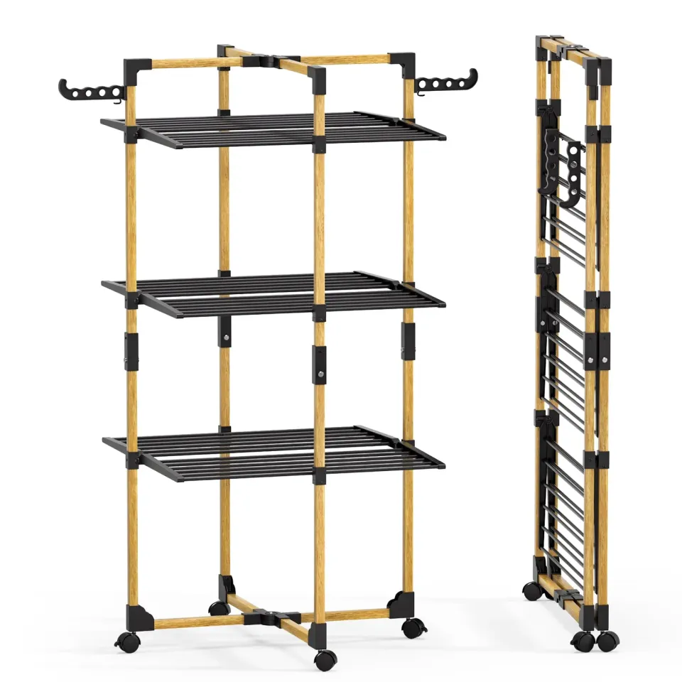 VOUNOT Stendibiancheria verticale 3 livelli nero 99x69 cm