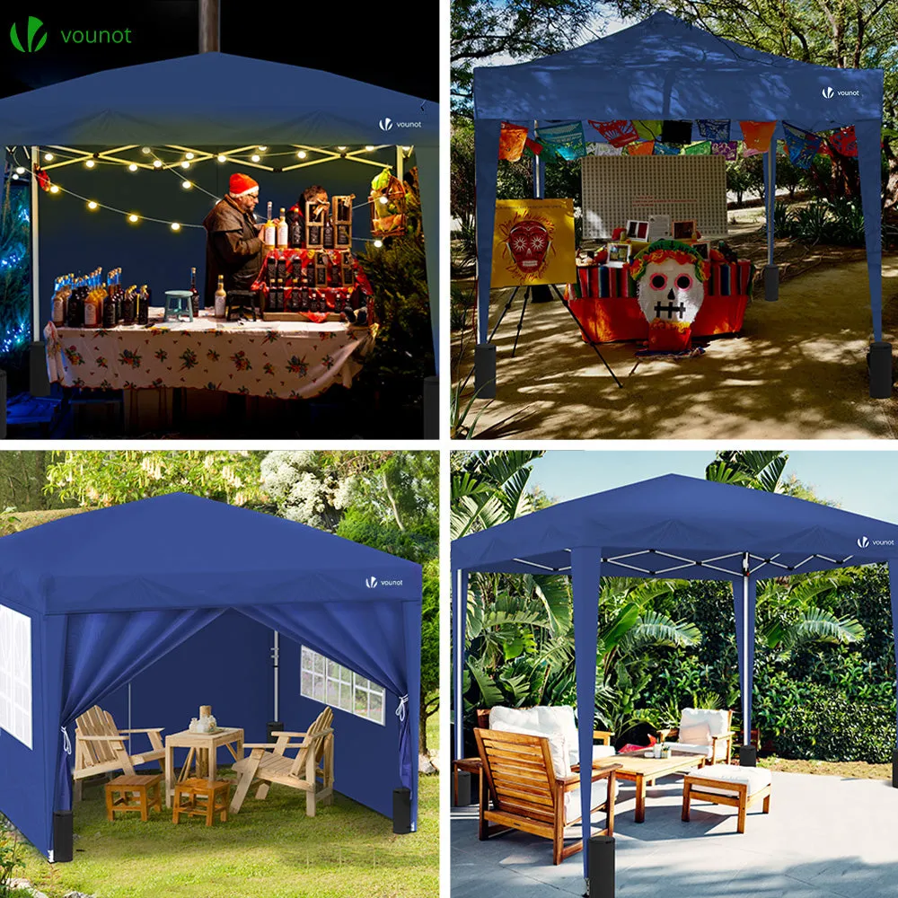 Vounot Gazebo Pieghevole 3x3m Blu con Pareti e Finestre