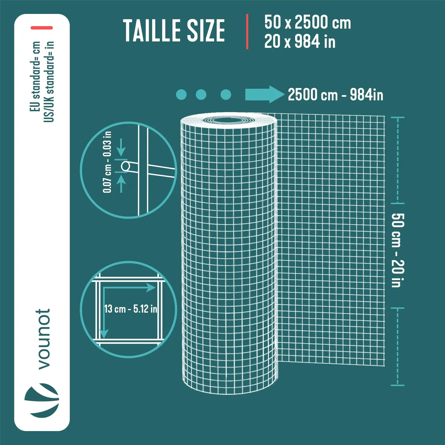 VOUNOT rete metallica zincata 13 mm 1x25 m giardino