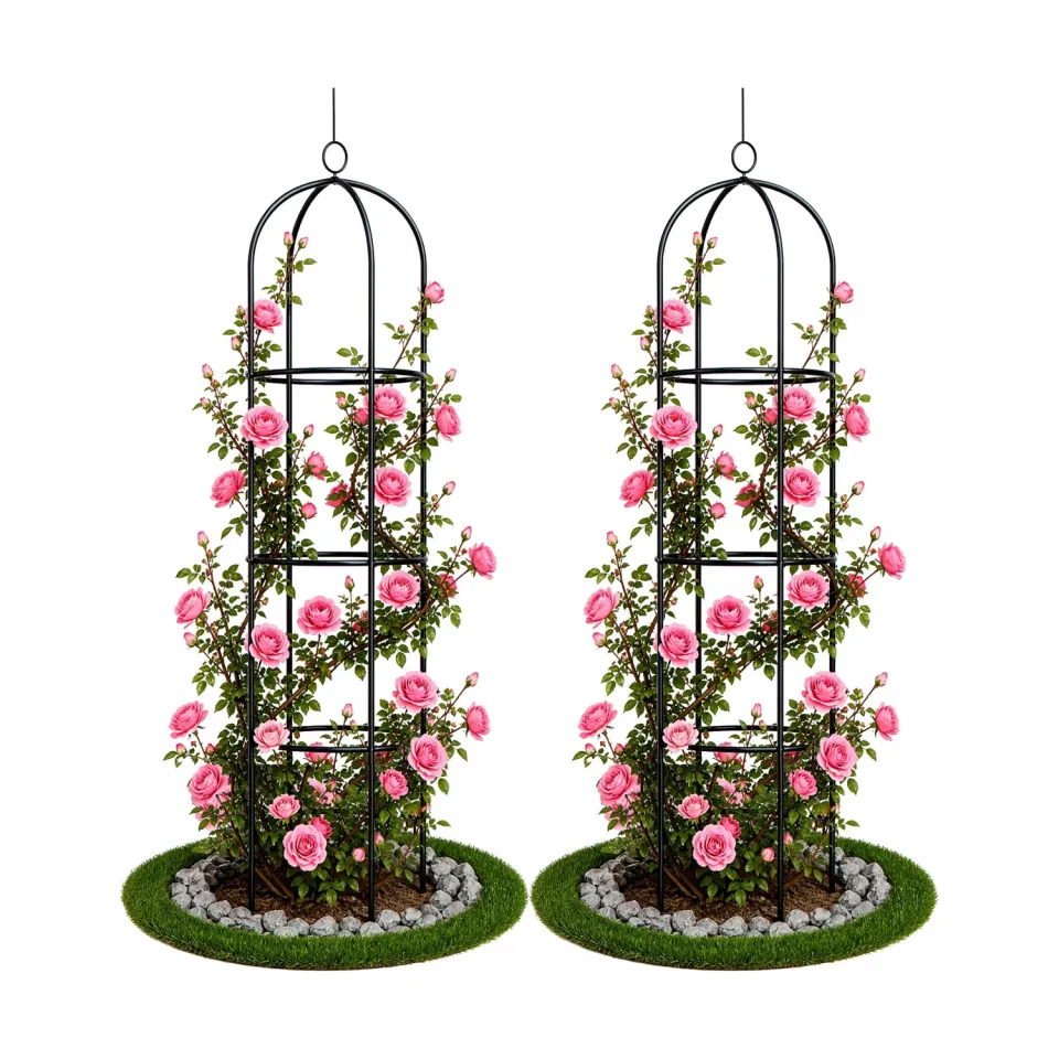 VOUNOT Obelisco Tutore Giardino 194 cm Nero 2 pezzi