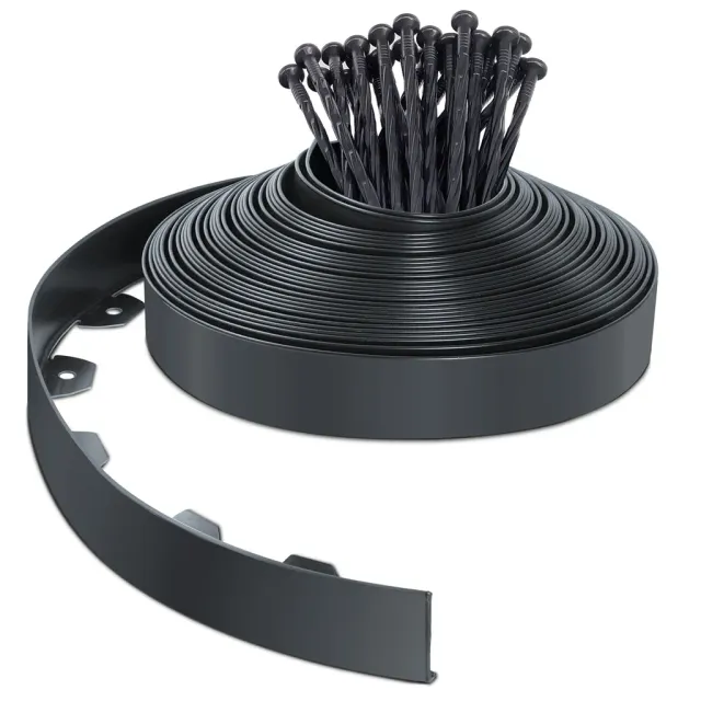 VOUNOT bordura giardino flessibile PVC 20 m antracite con picchetti