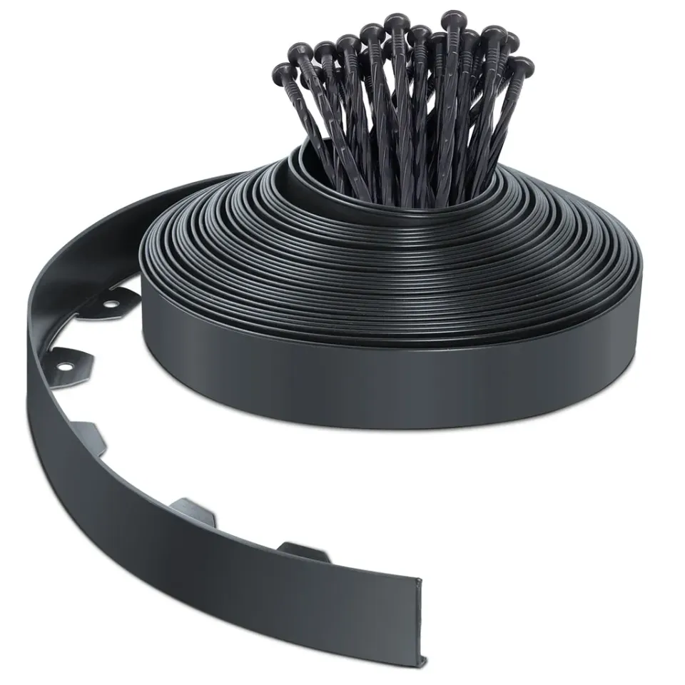 VOUNOT bordura giardino flessibile PVC 20 m antracite con picchetti