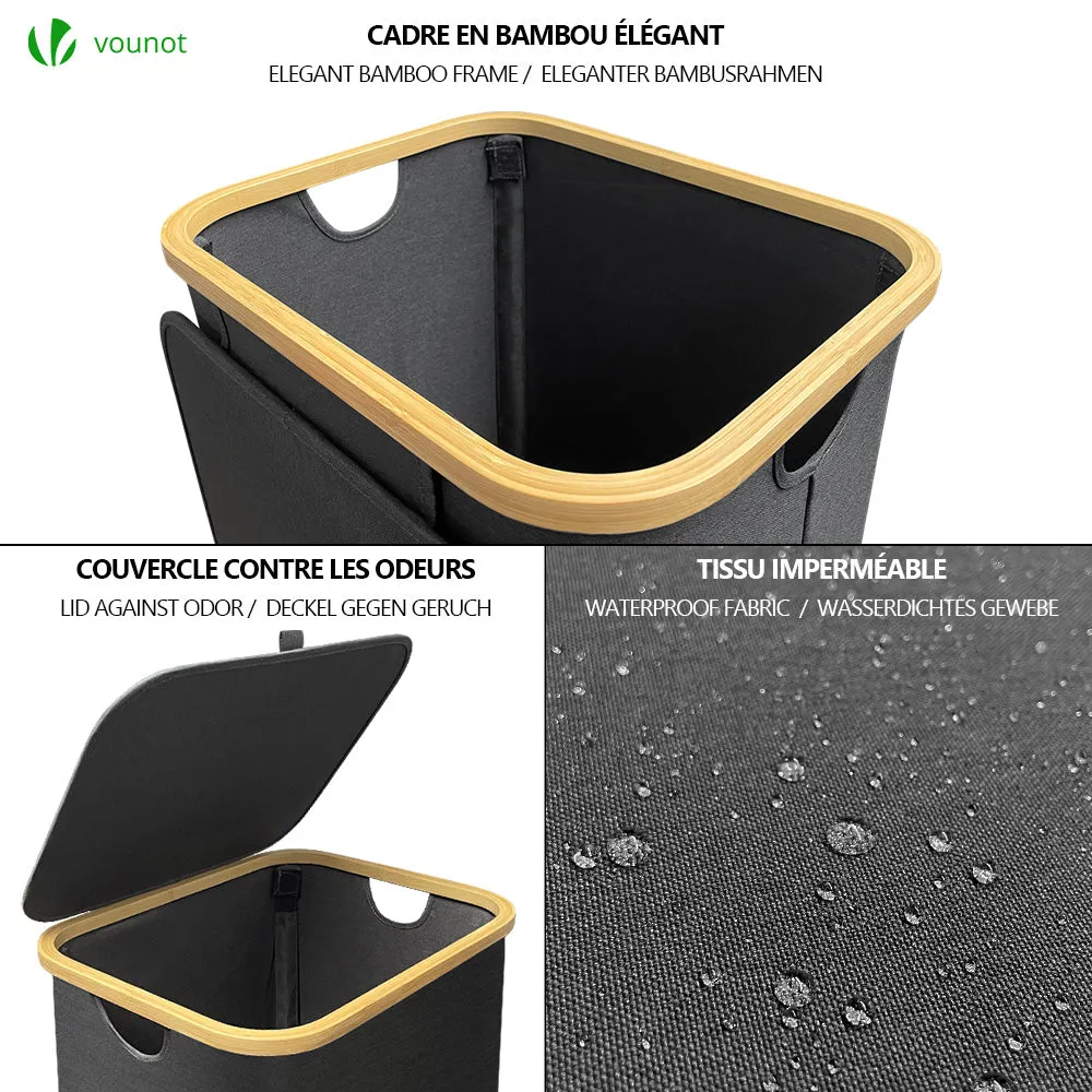 VOUNOT Cesto portabiancheria pieghevole 100 L grigio con ruote