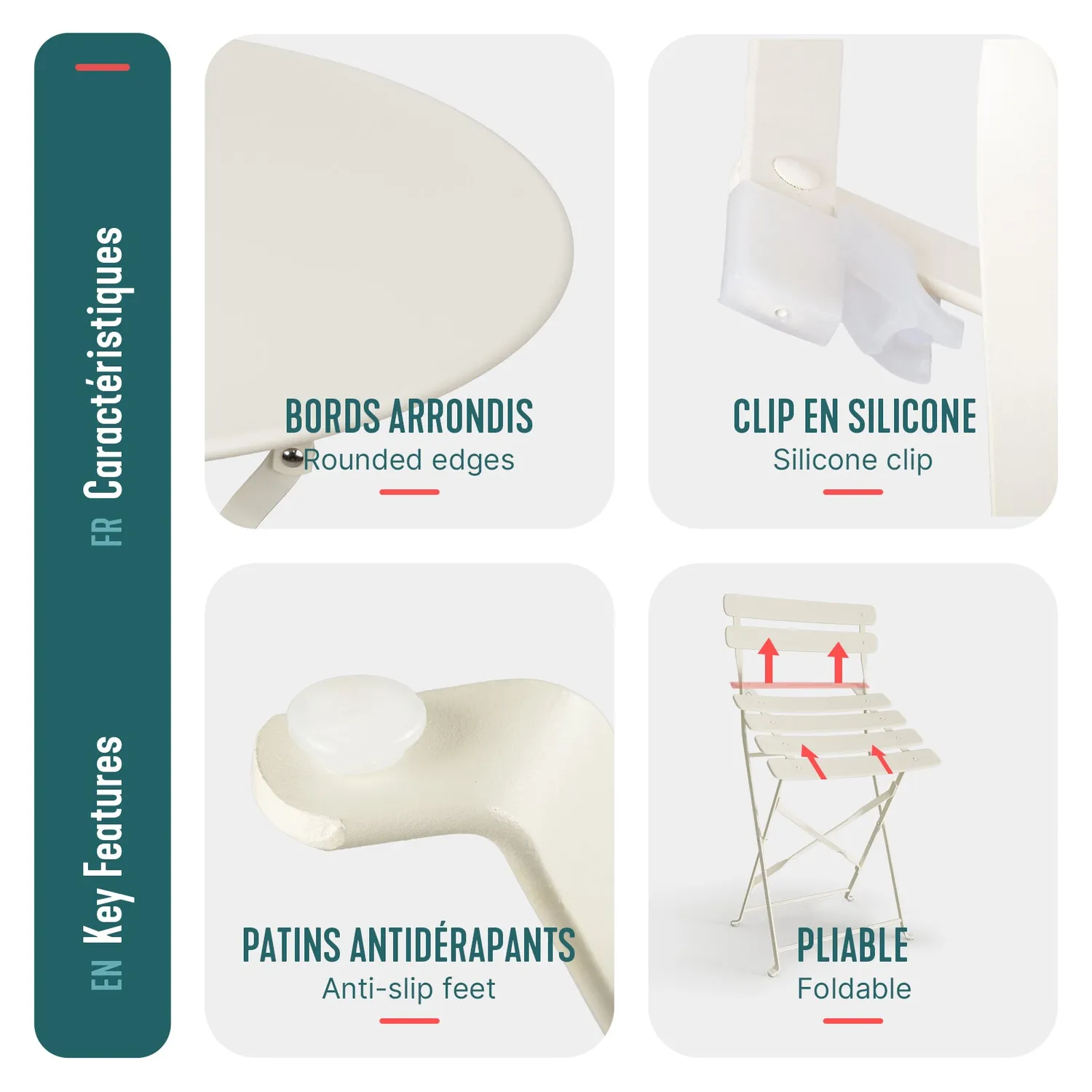 VOUNOT Set Bistrot Metallo Pieghevole Crema 3 Pezzi