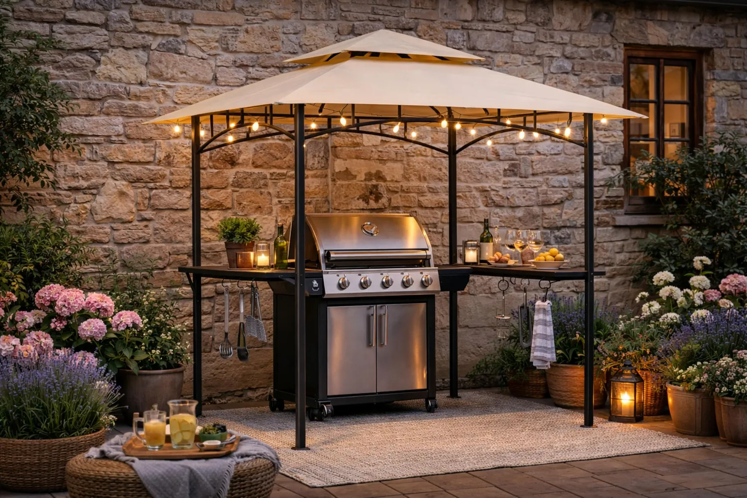 QUICK STAR Gazebo Barbecue 245x150 cm Beige con Ripiani