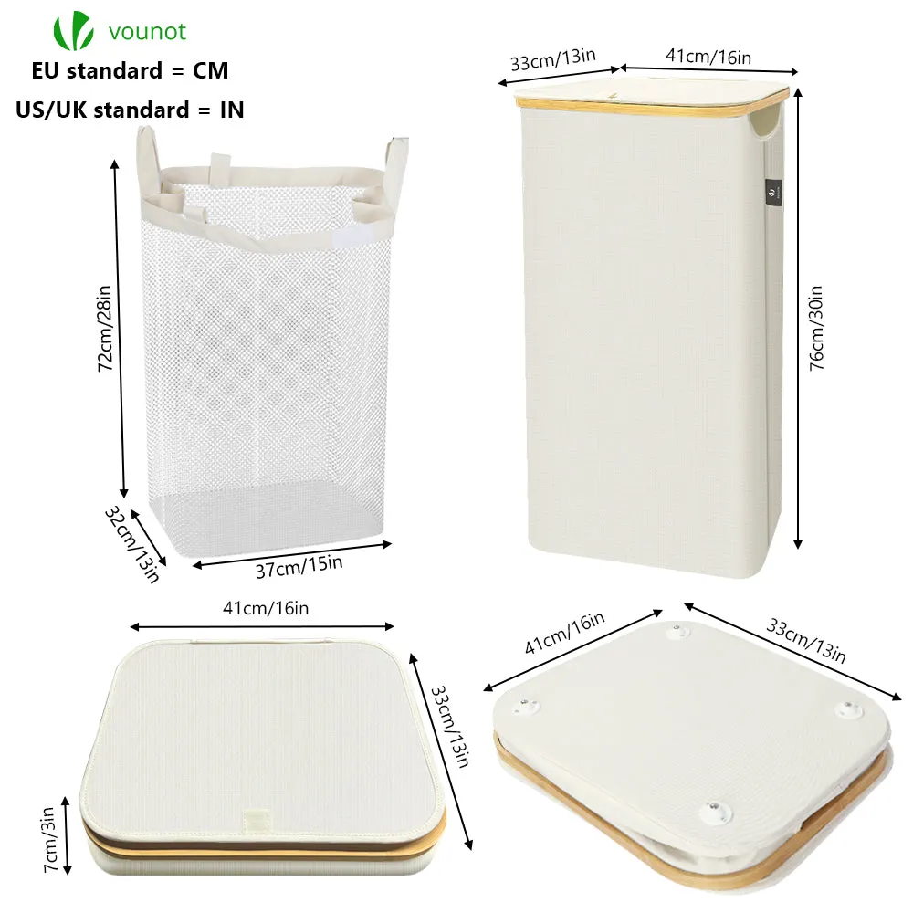 Vounot cesto portabiancheria pieghevole 100 L beige bambù
