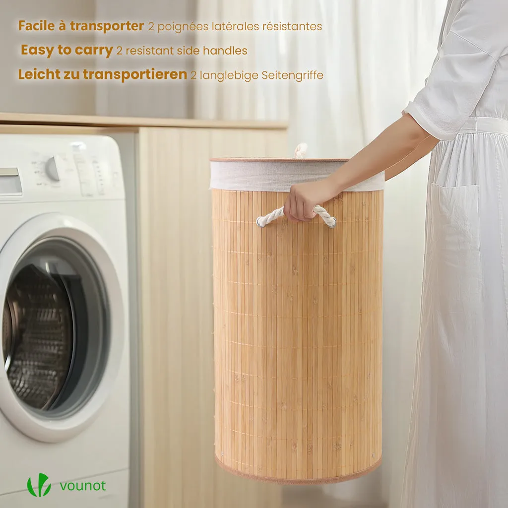 VOUNOT Cesto Biancheria Bambù Rotondo 58L Naturale