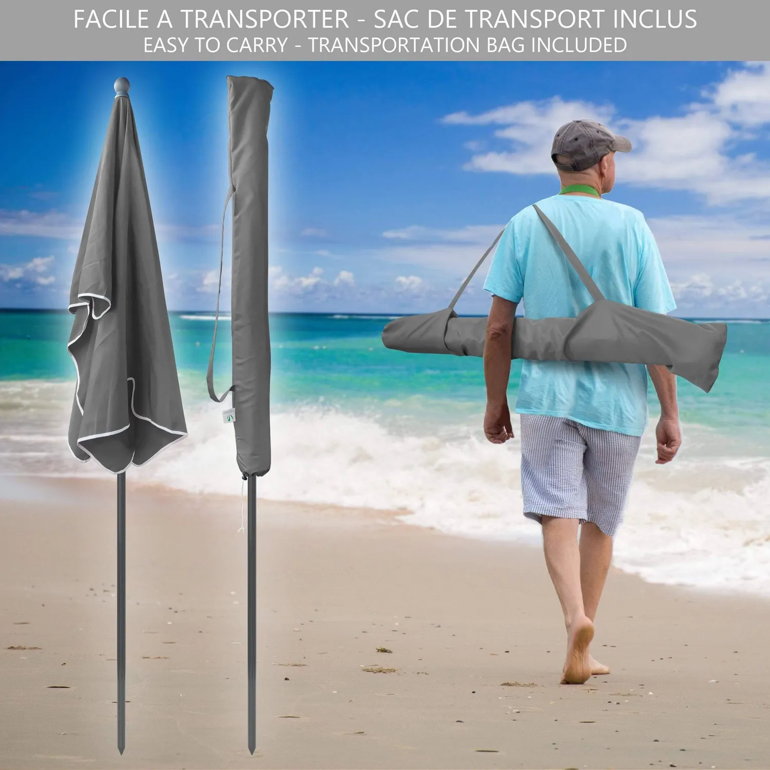 Vounot ombrellone rettangolare 2x1,25m grigio ombra