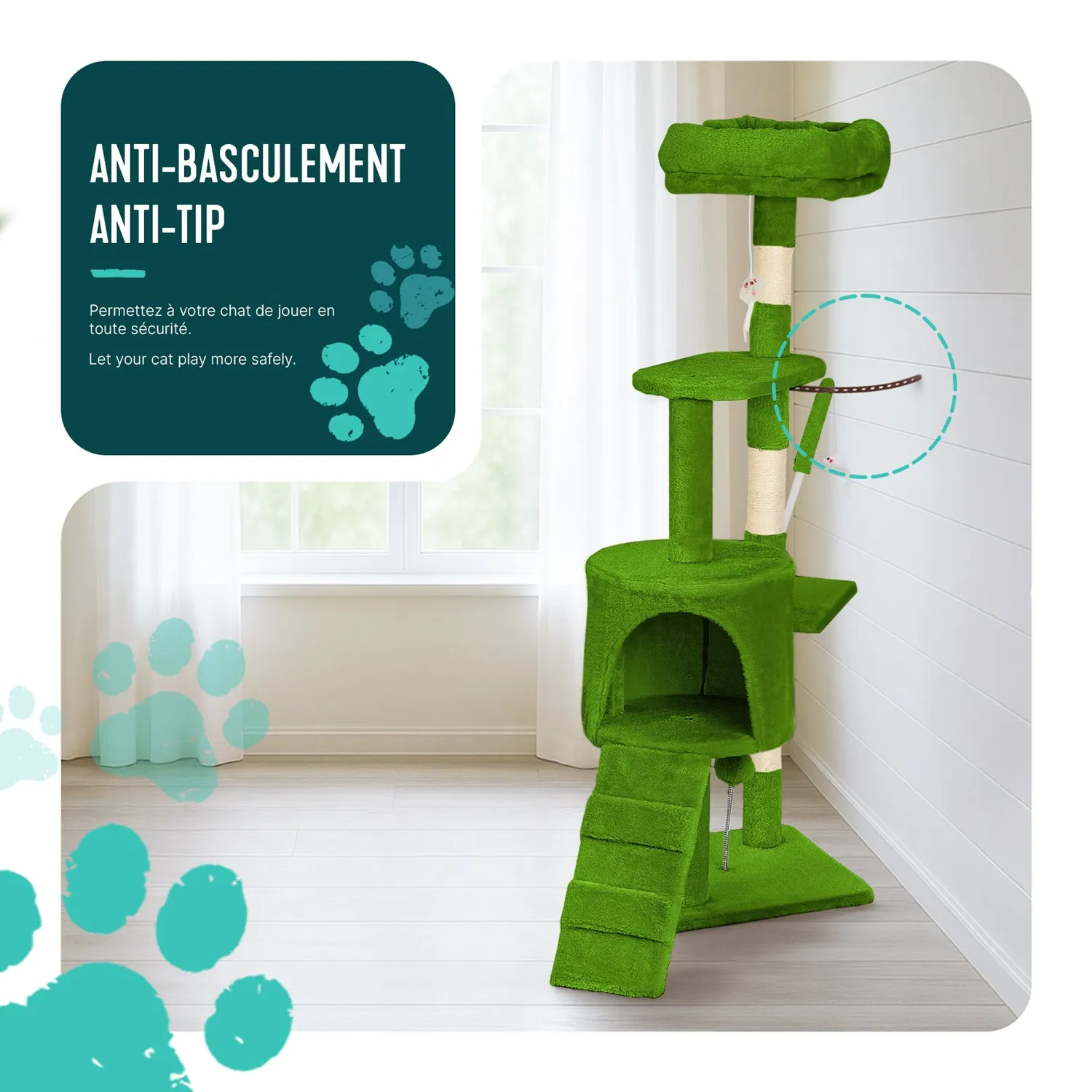Vounot tiragraffi albero gatto 112 cm verde 6 livelli