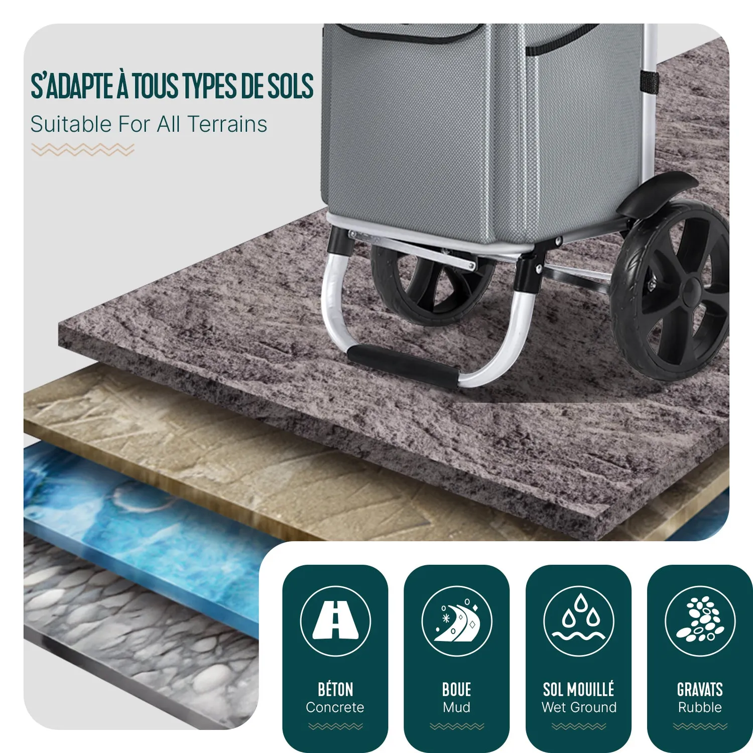 VOUNOT Carrello spesa pieghevole alluminio 2 ruote grigio 58L