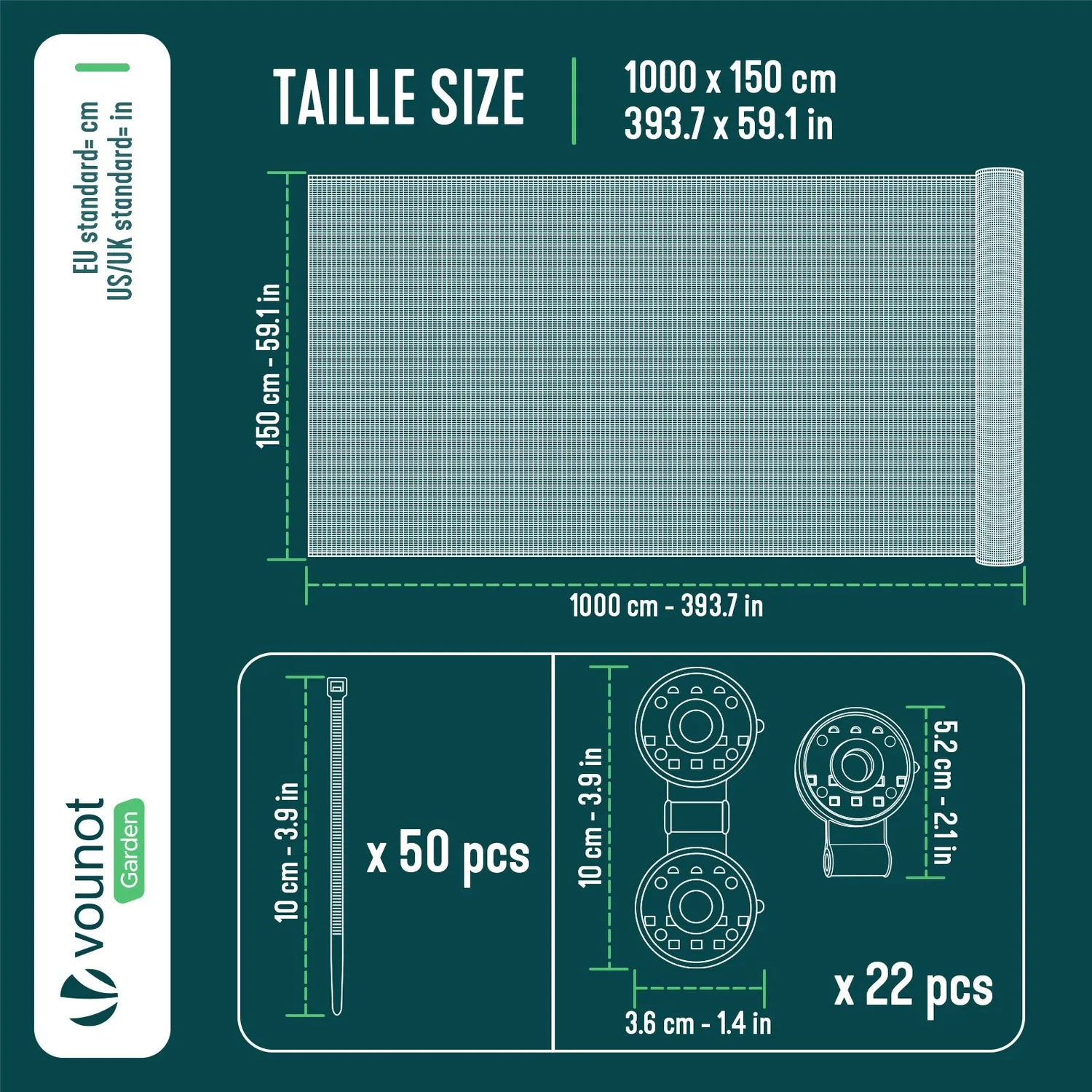 VOUNOT Frangivista HDPE 90g 1,5x10 m Grigio con fascette