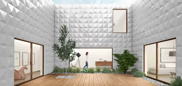 Progetto Esterno Prisma rivestimento cemento geometrico