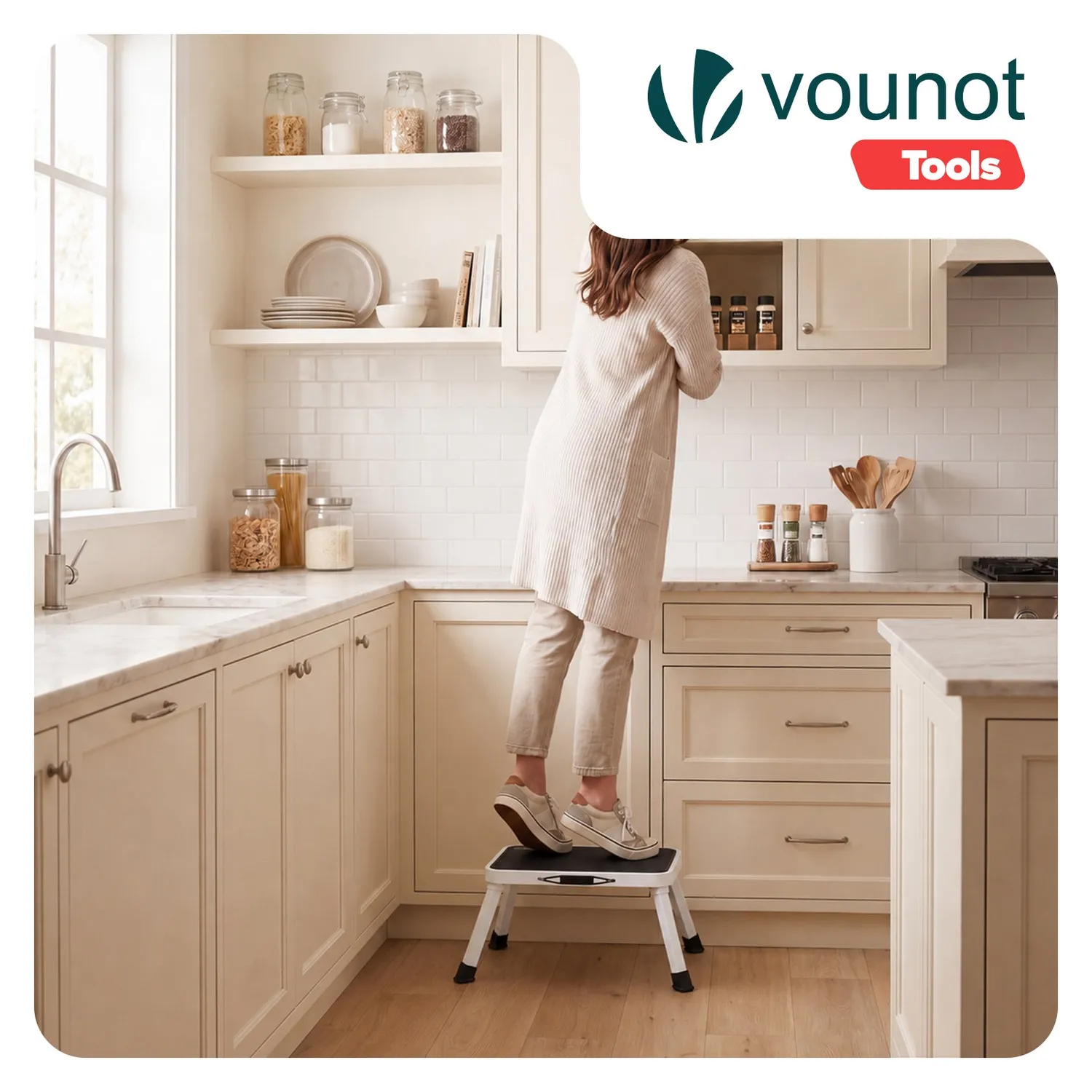 VOUNOT scalino pieghevole acciaio bianco 150kg