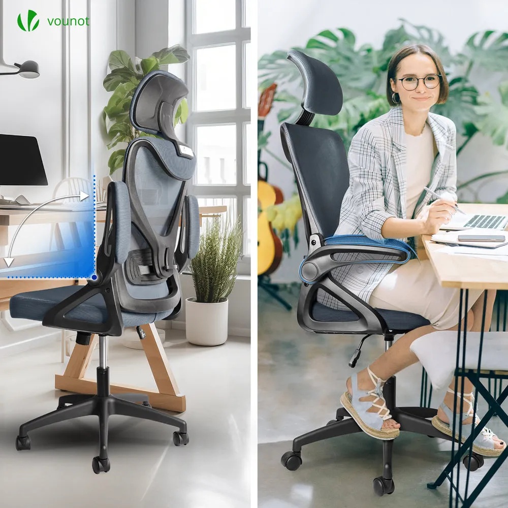 VOUNOT sedia ufficio ergonomica grigia con poggiatesta traspirante