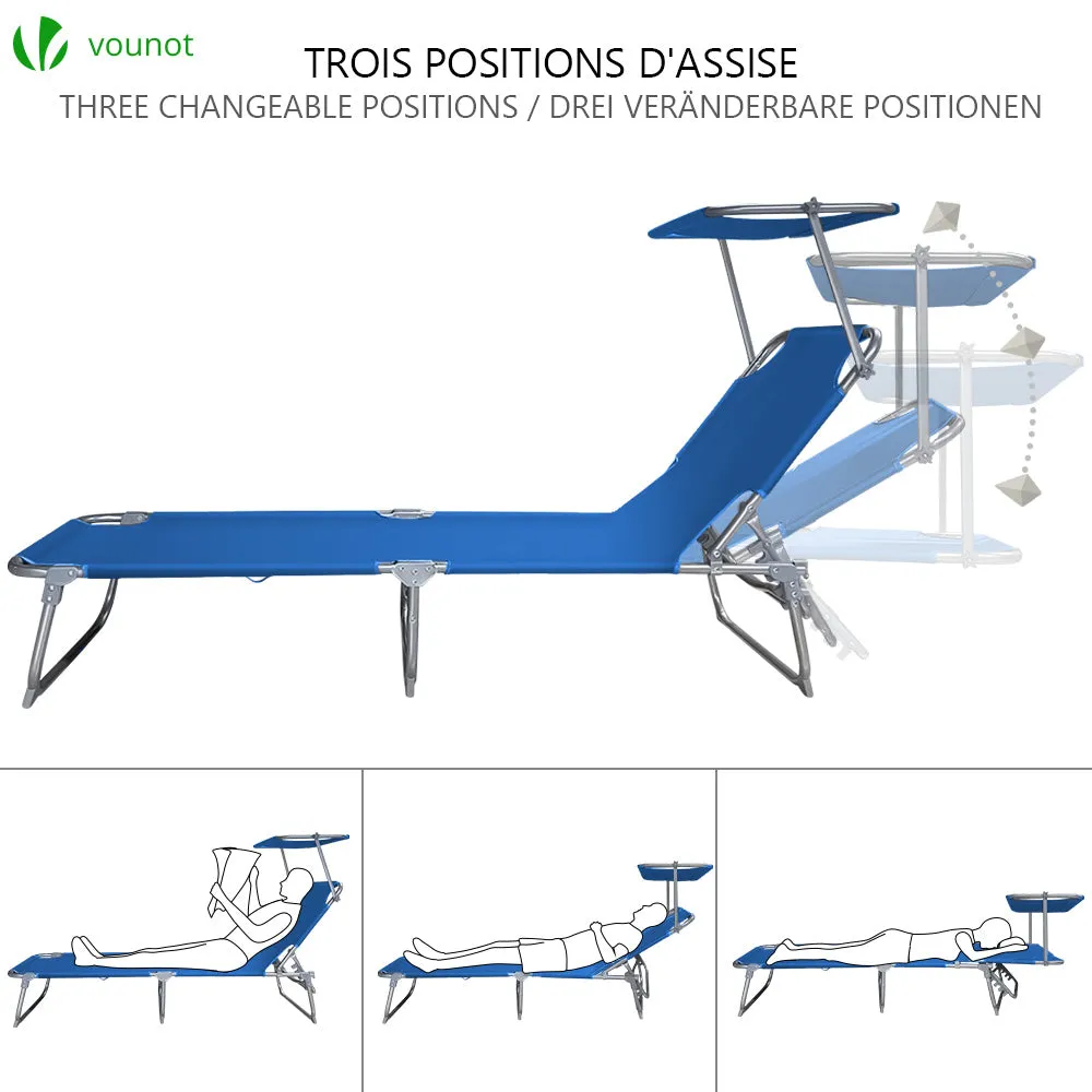 Vounot lettino prendisole pieghevole blu 2 pezzi con parasole
