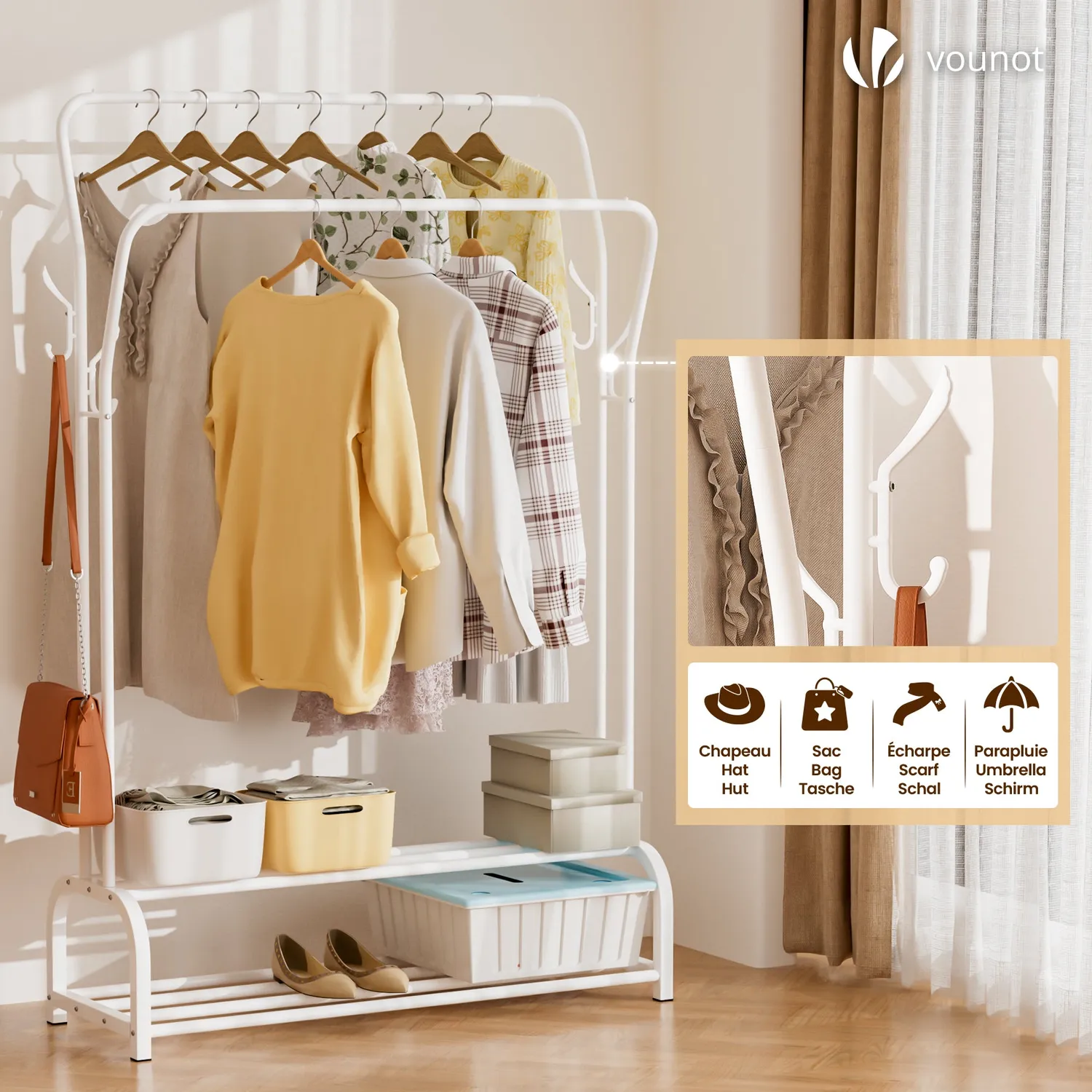 Vounot Stand Appendiabiti Doppio 110x35x146cm Bianco