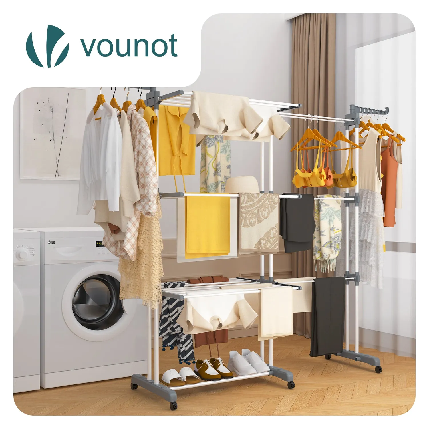 Vounot Stendibiancheria Estensibile 4 Livelli Grigio Bianco