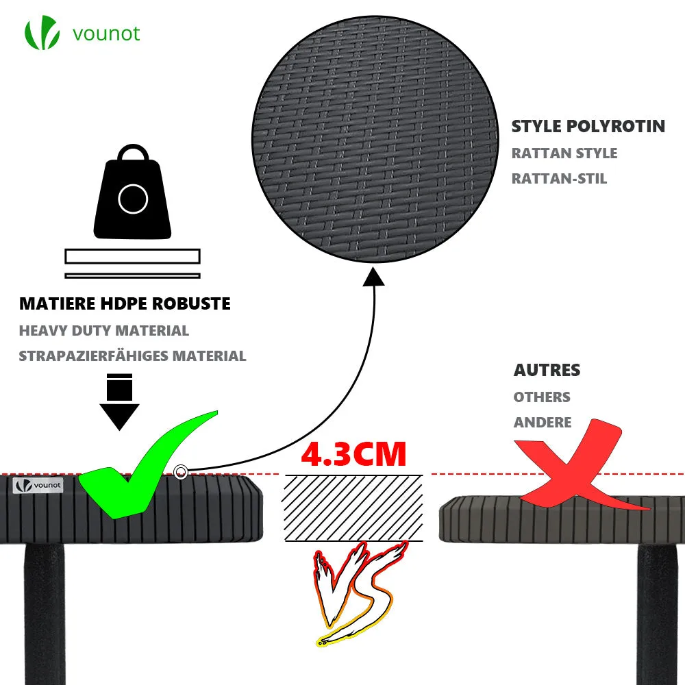 VOUNOT Set Tavolo + 2 Panche Pieghevoli 180 cm Nero HDPE