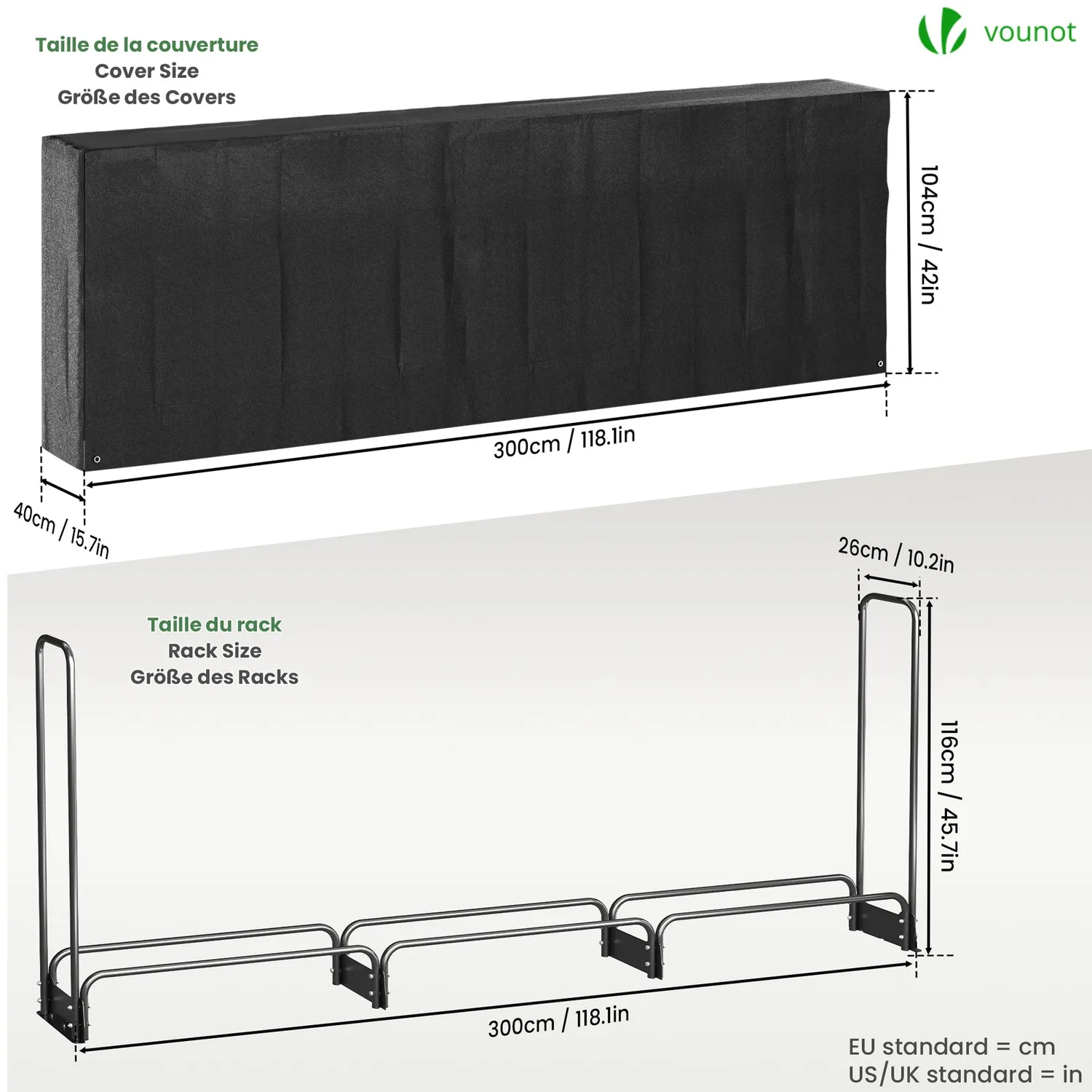 Vounot portalegna acciaio 3 m con telo nero 600 kg