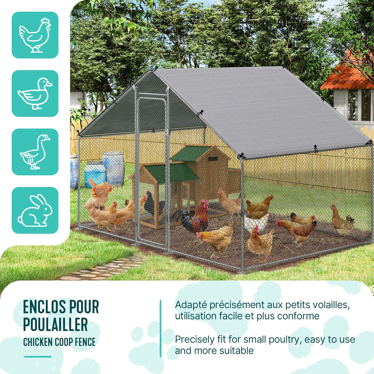 Vounot Pollaio Recinto Metallo 300x200x200 cm Telo PE Argento