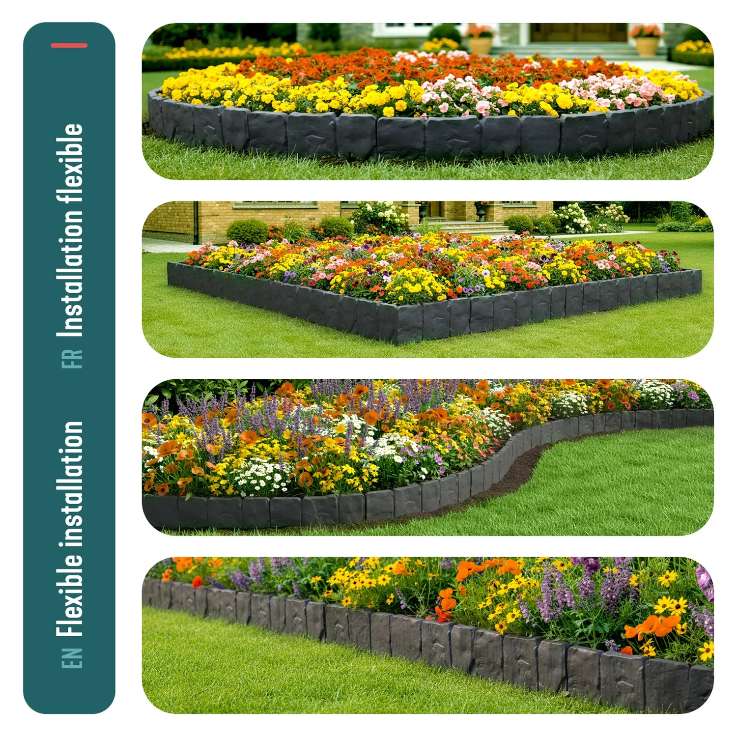 Vounot bordo giardino plastica effetto pietra 20 m grigio