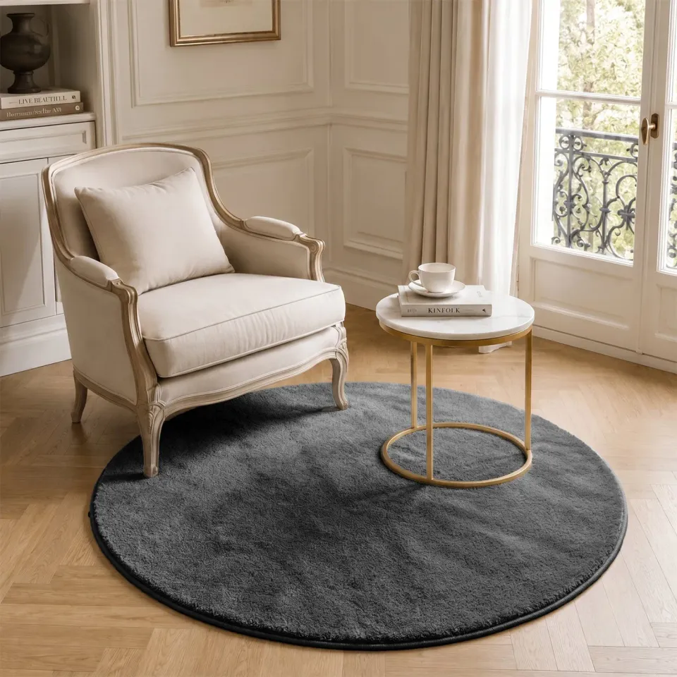 VOUNOT Tappeto rotondo 120cm antracite pelo raso
