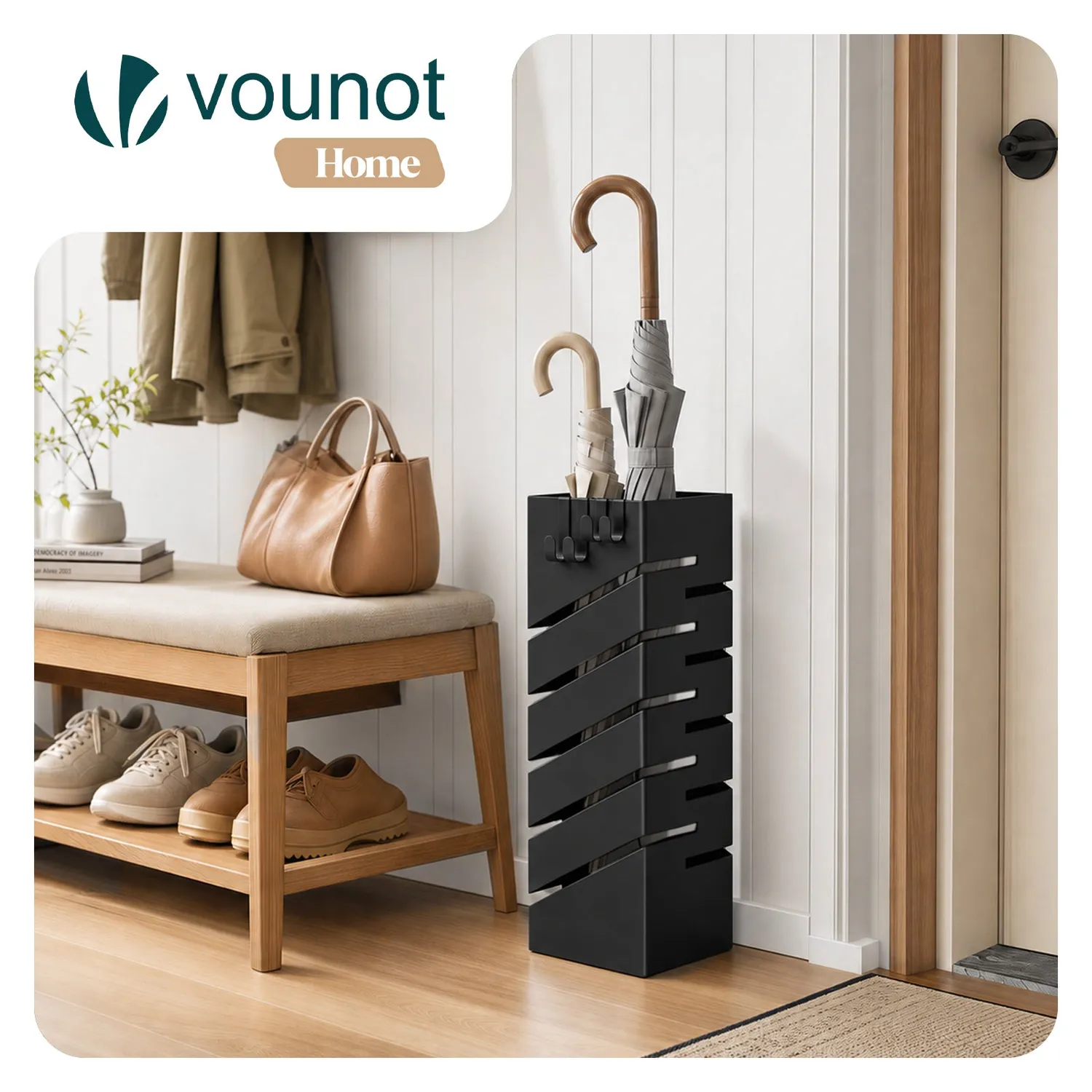 VOUNOT Portaombrelli metallo nero 15,5 cm motivo diagonale
