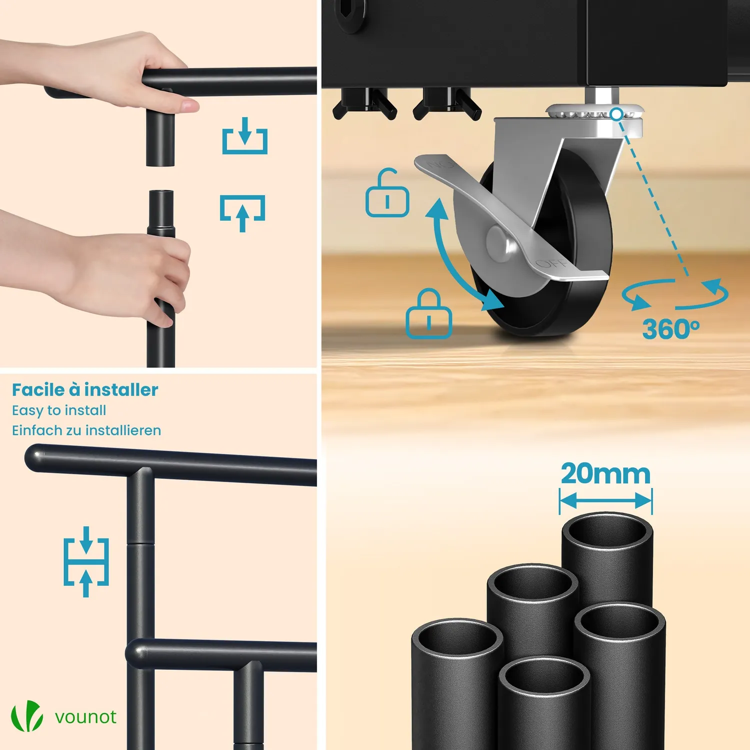 Vounot Stand Appendiabiti Doppio Nero 120x40x146cm