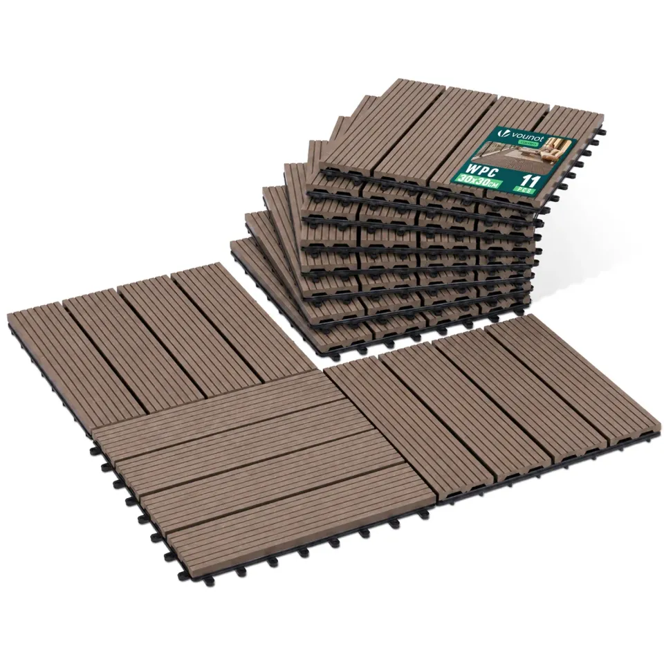VOUNOT Piastrelle Esterno WPC 30x30 cm Marrone 11pz circa 1mq