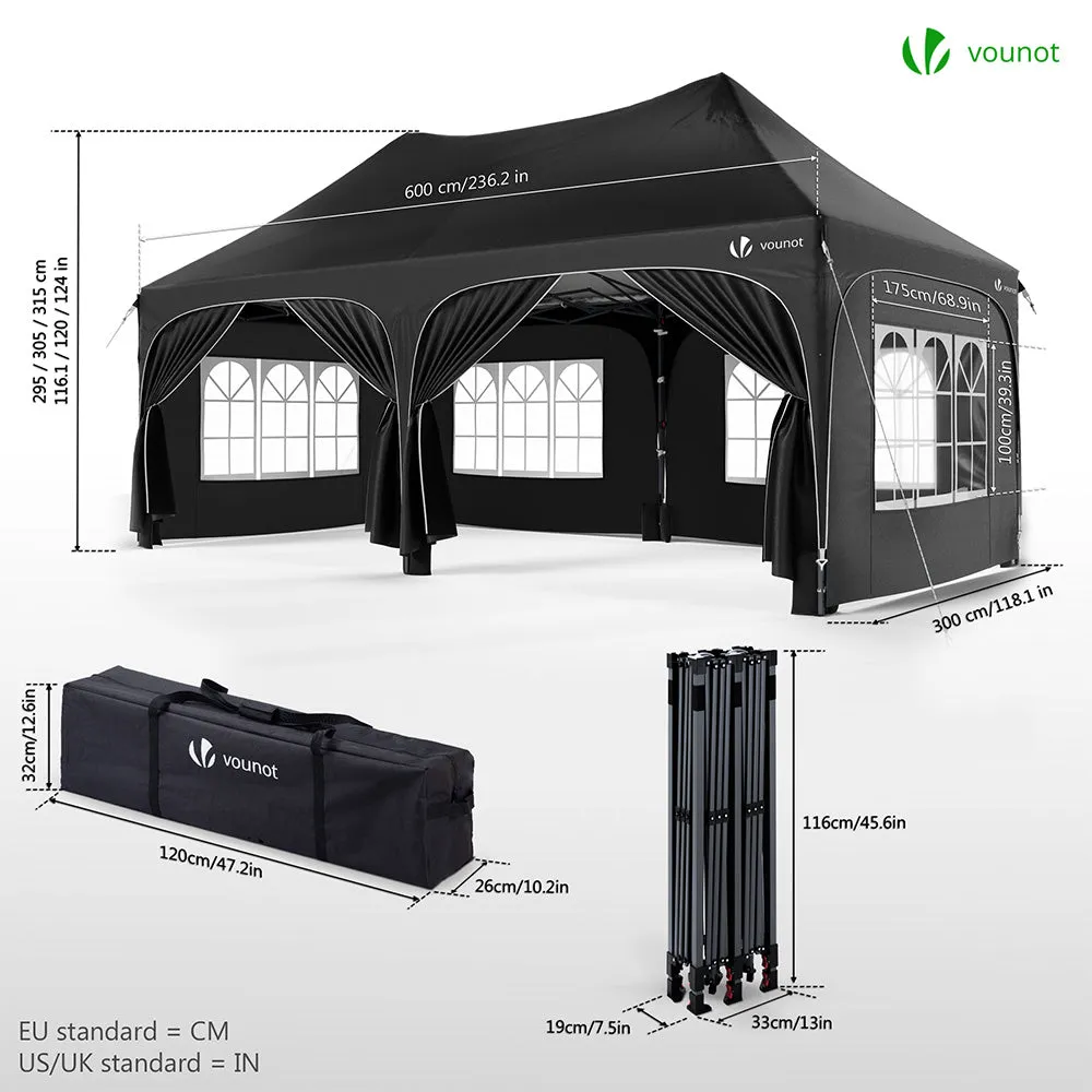 VOUNOT Gazebo giardino pieghevole 3x6m nero 6 pareti