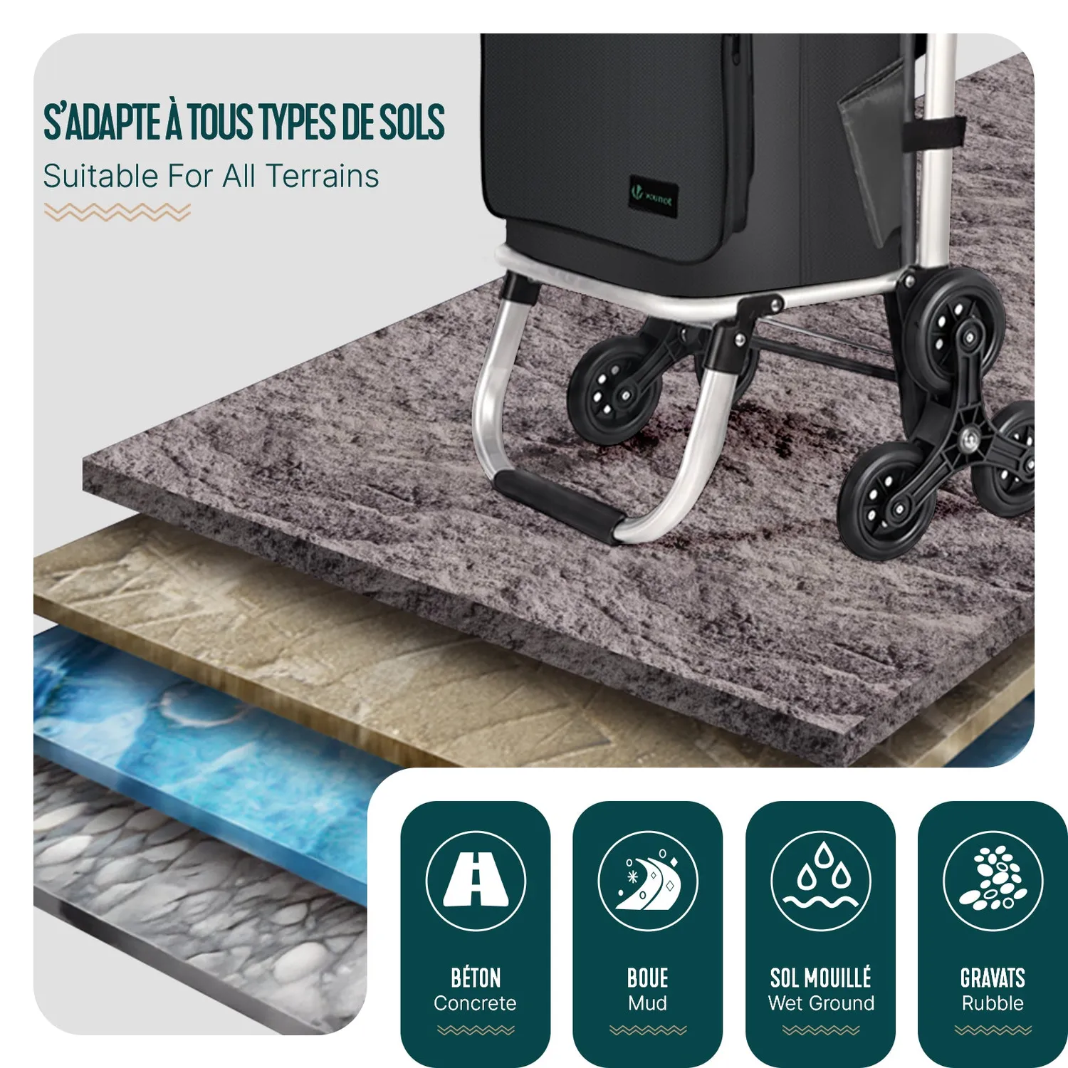 Vounot carrello spesa pieghevole 50L nero 40kg 6 ruote