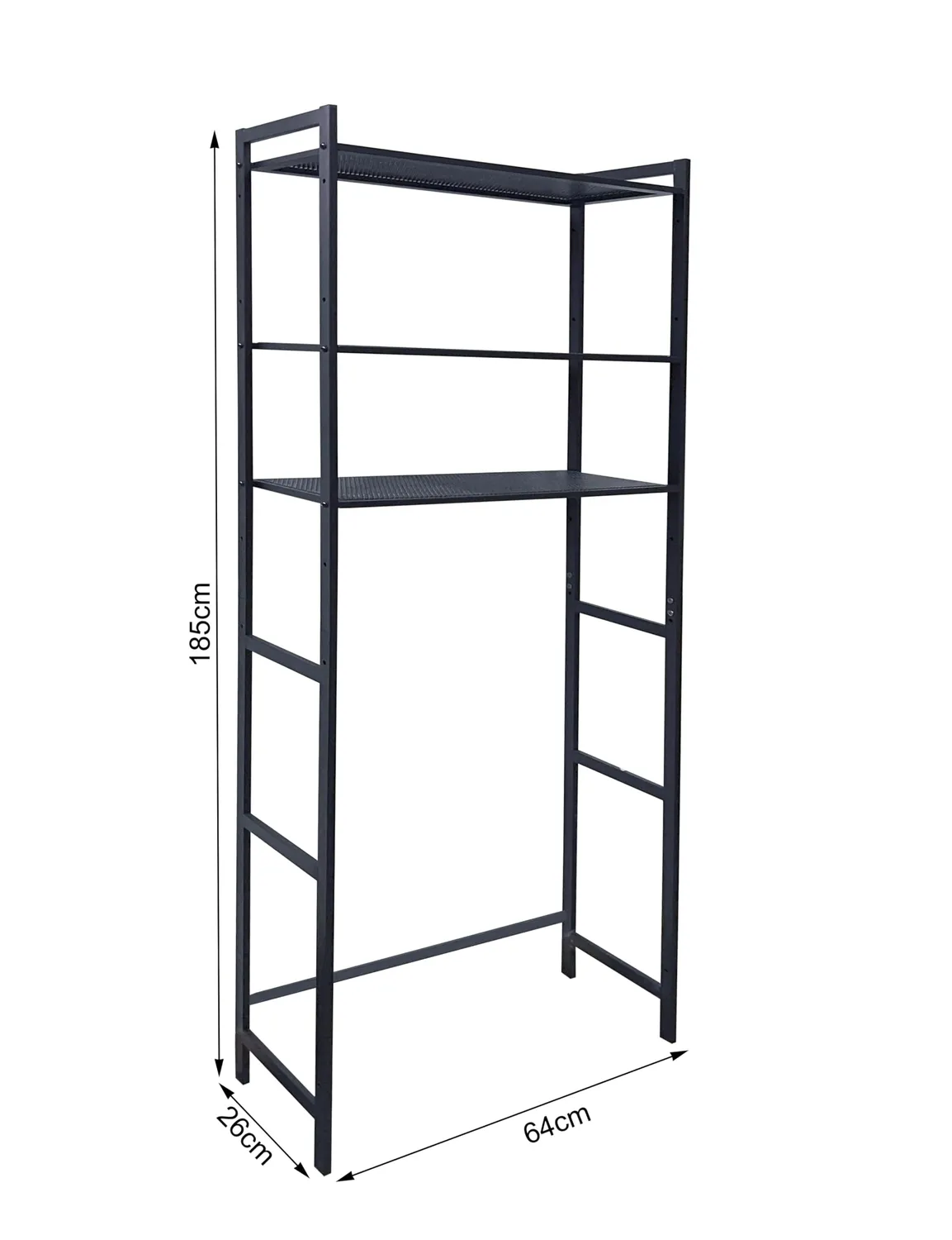 QUICK STAR Mensola Lavatrice 64x26x185 cm Nera 3 Ripiani