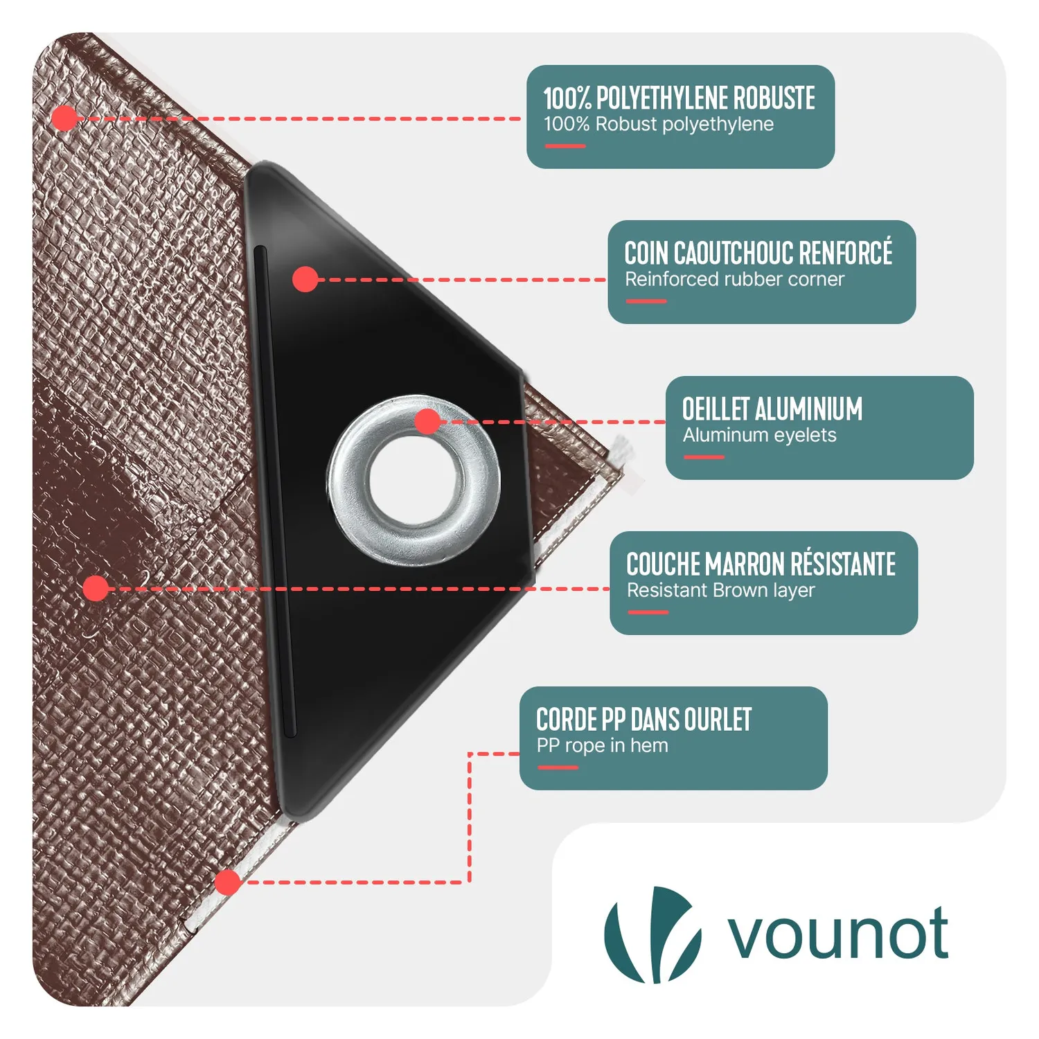 VOUNOT Telone Impermeabile PE 240g 3x5m Marrone