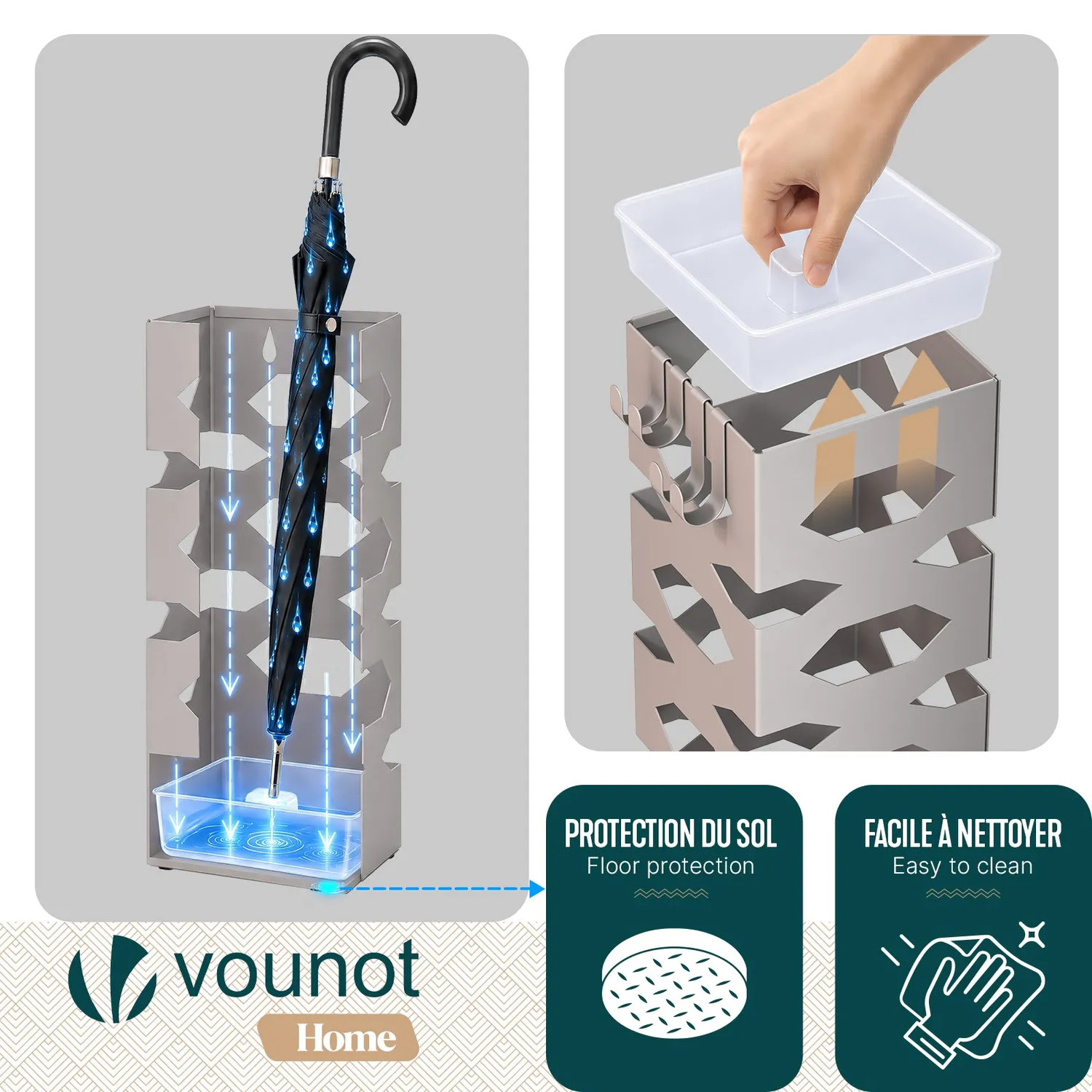 VOUNOT Portaombrelli metallo beige 15,5x43,5 cm