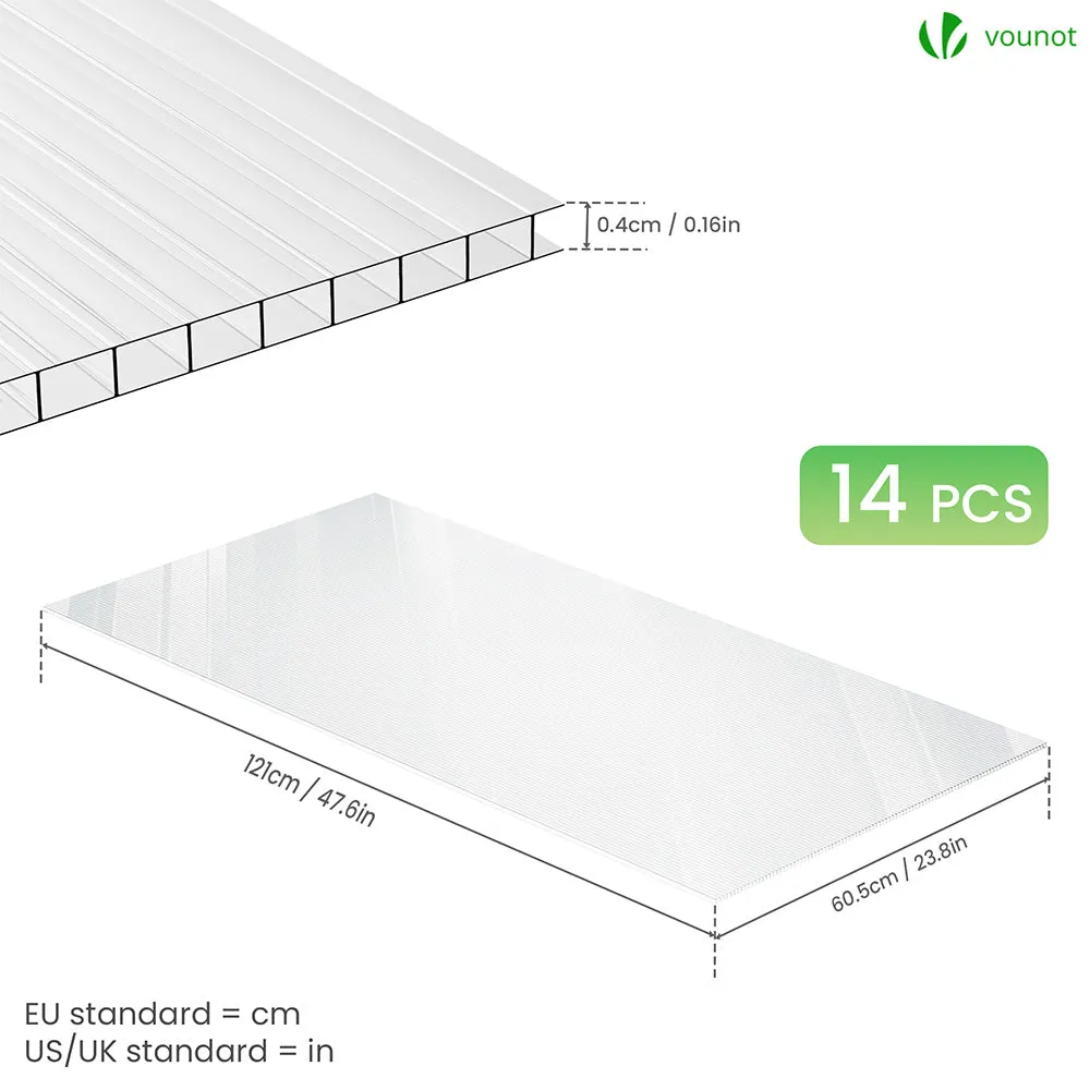 VOUNOT Lastre policarbonato 4mm 121x60,5 cm trasparenti 14 pezzi