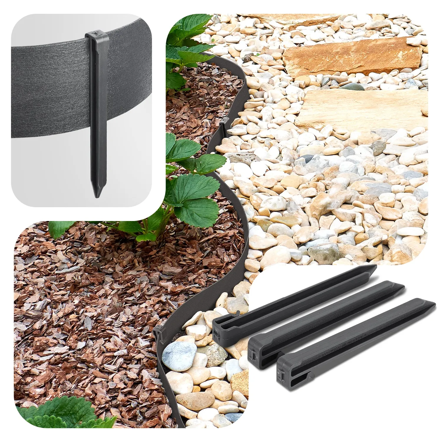 Vounot Bordura Giardino Flessibile 10 m Grigia con Picchetti